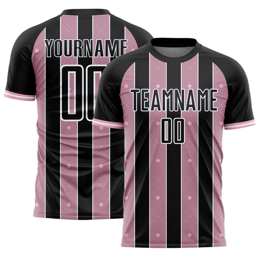 Custom Black Light Pink-White Pinstripe Line Sports Sublimation Soccer Uniform Jersey - Main View