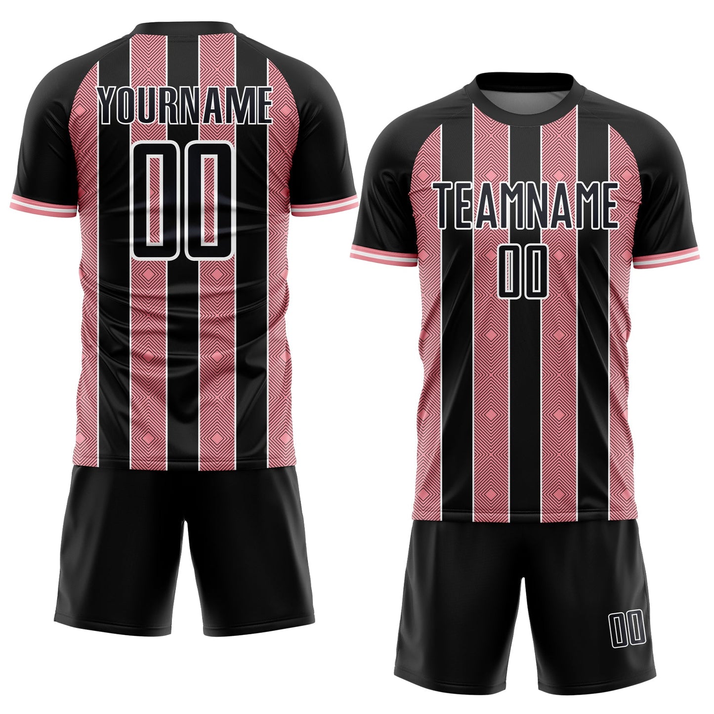 Custom Black Medium Pink-White Pinstripe Line Sports Sublimation Soccer Uniform Jersey view 2