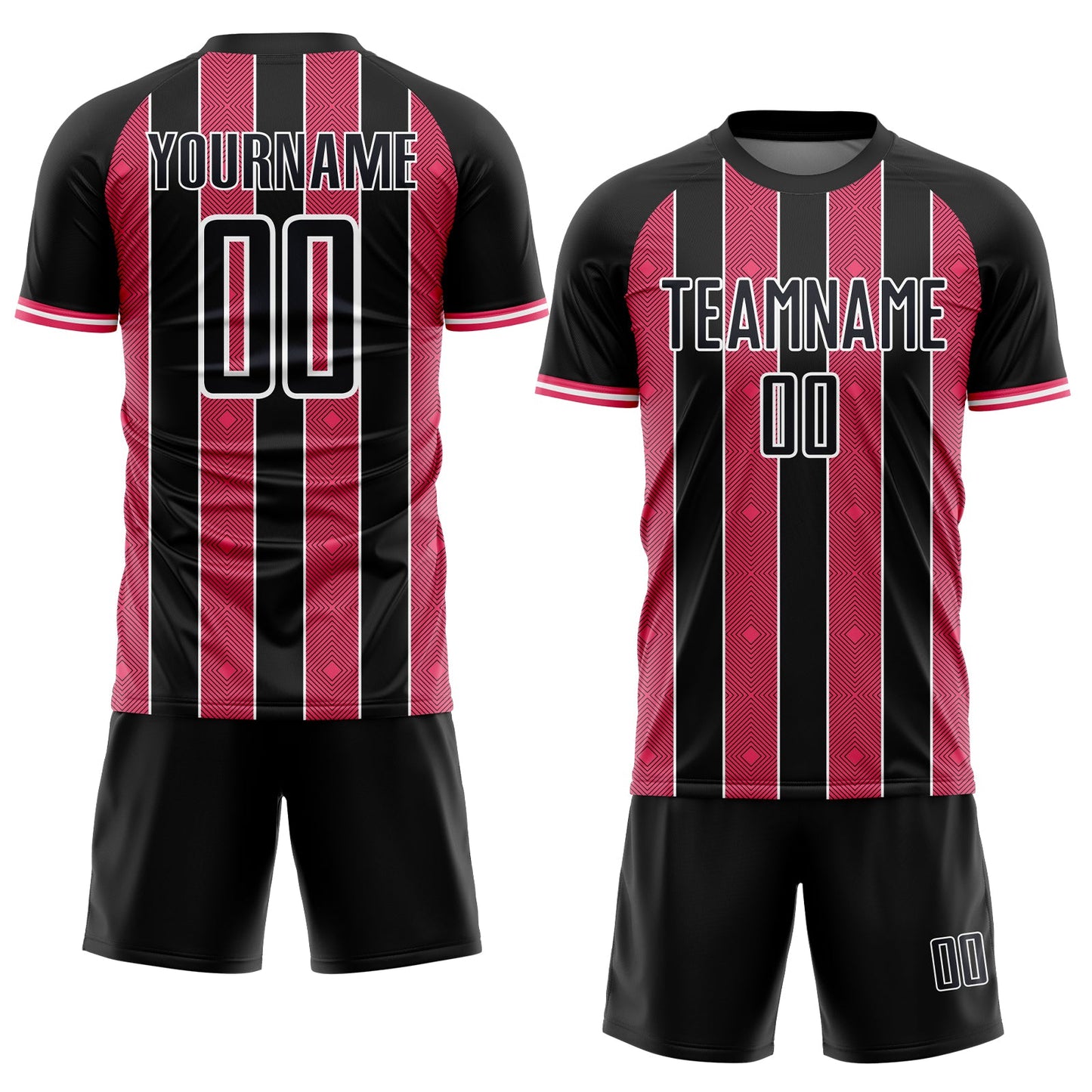 Custom Black Neon Pink-White Pinstripe Line Sports Sublimation Soccer Uniform Jersey view 2
