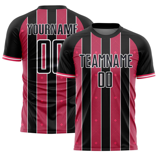 Custom Black Neon Pink-White Pinstripe Line Sports Sublimation Soccer Uniform Jersey - Main View
