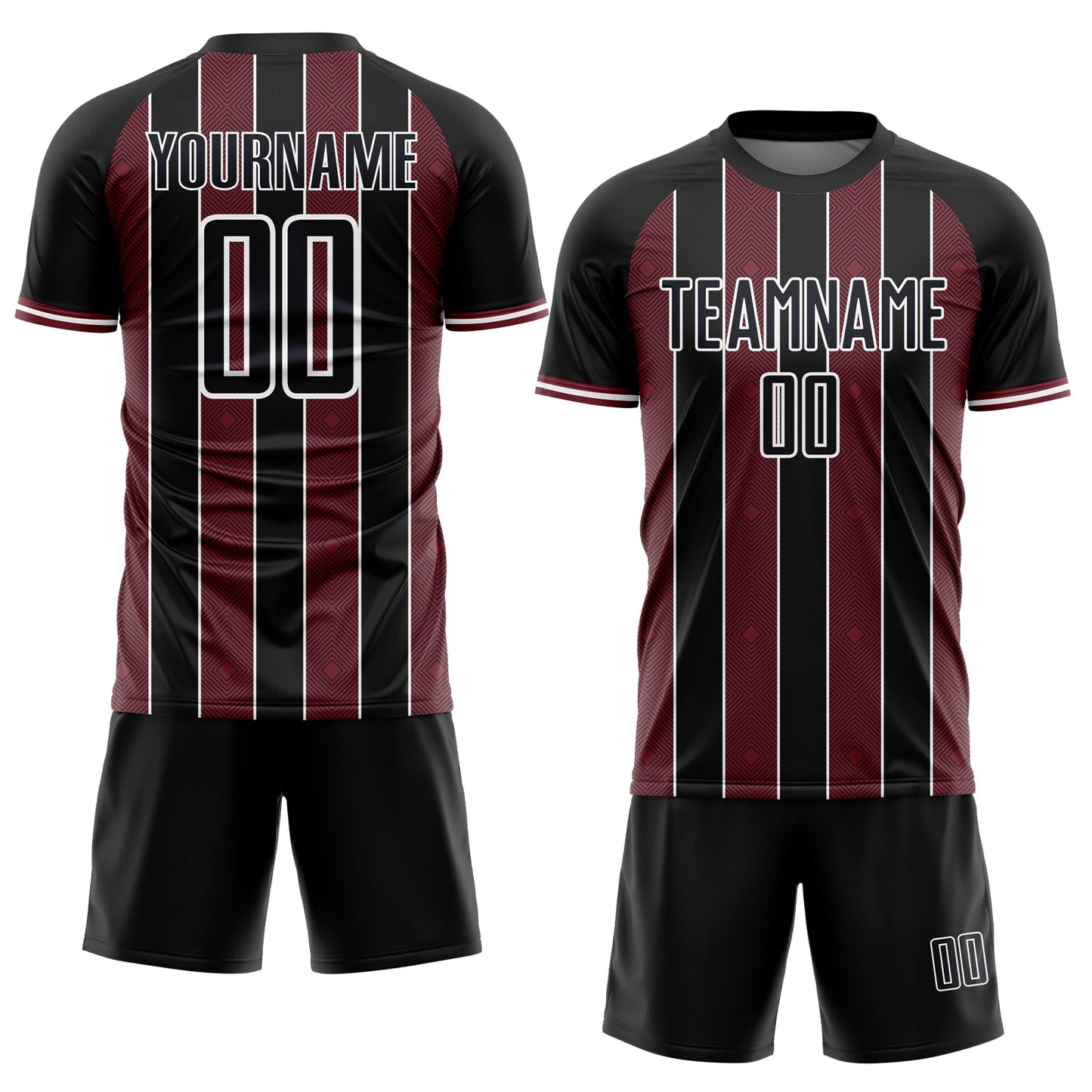 Custom Black Burgundy-White Pinstripe Line Sports Sublimation Soccer Uniform Jersey view 2