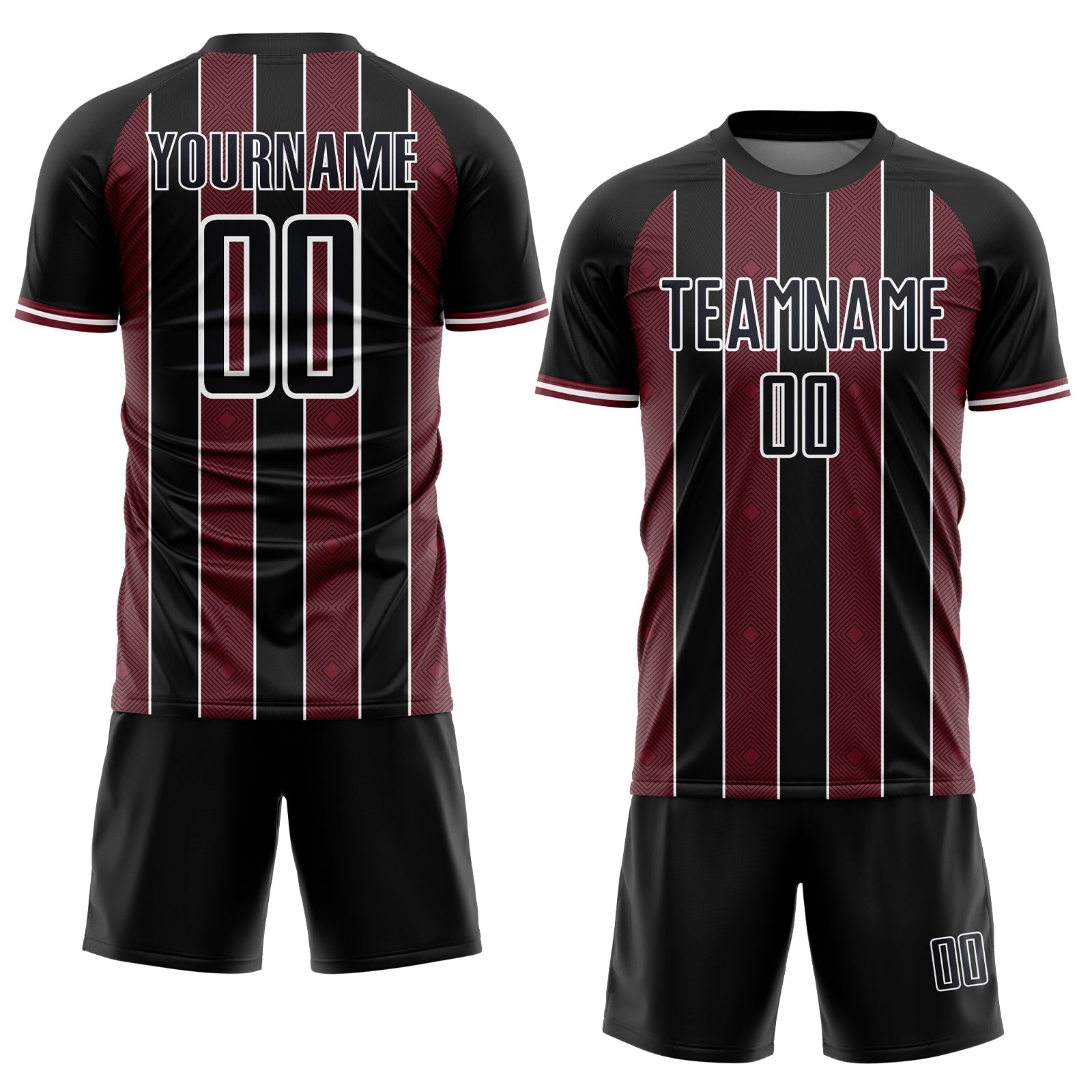 Custom Black Burgundy-White Pinstripe Line Sports Sublimation Soccer Uniform Jersey view 2