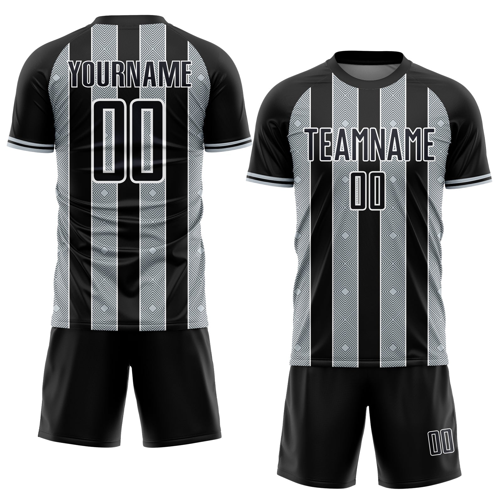 Custom Black Silver-White Pinstripe Line Sports Sublimation Soccer Uniform Jersey view 2