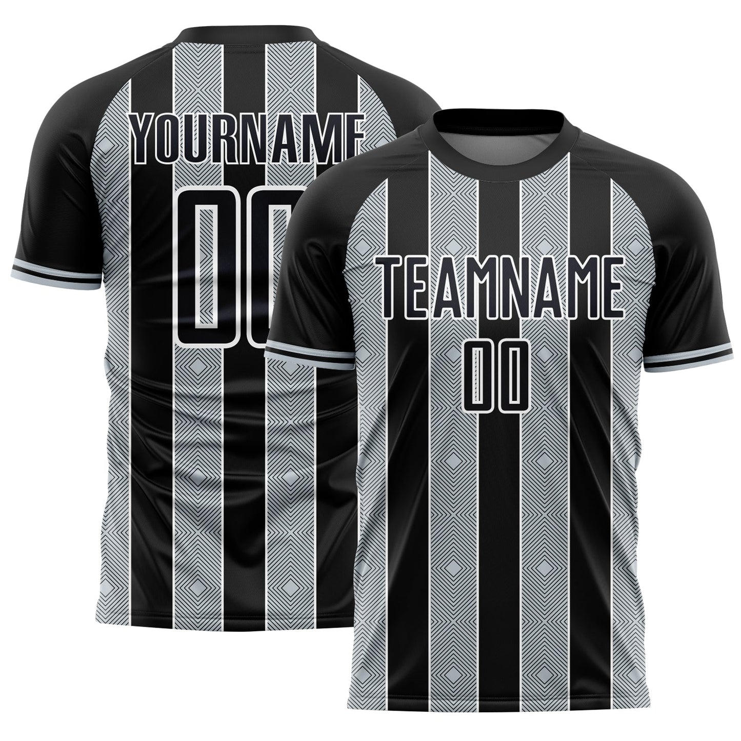 Custom Black Silver-White Pinstripe Line Sports Sublimation Soccer Uniform Jersey - Main View