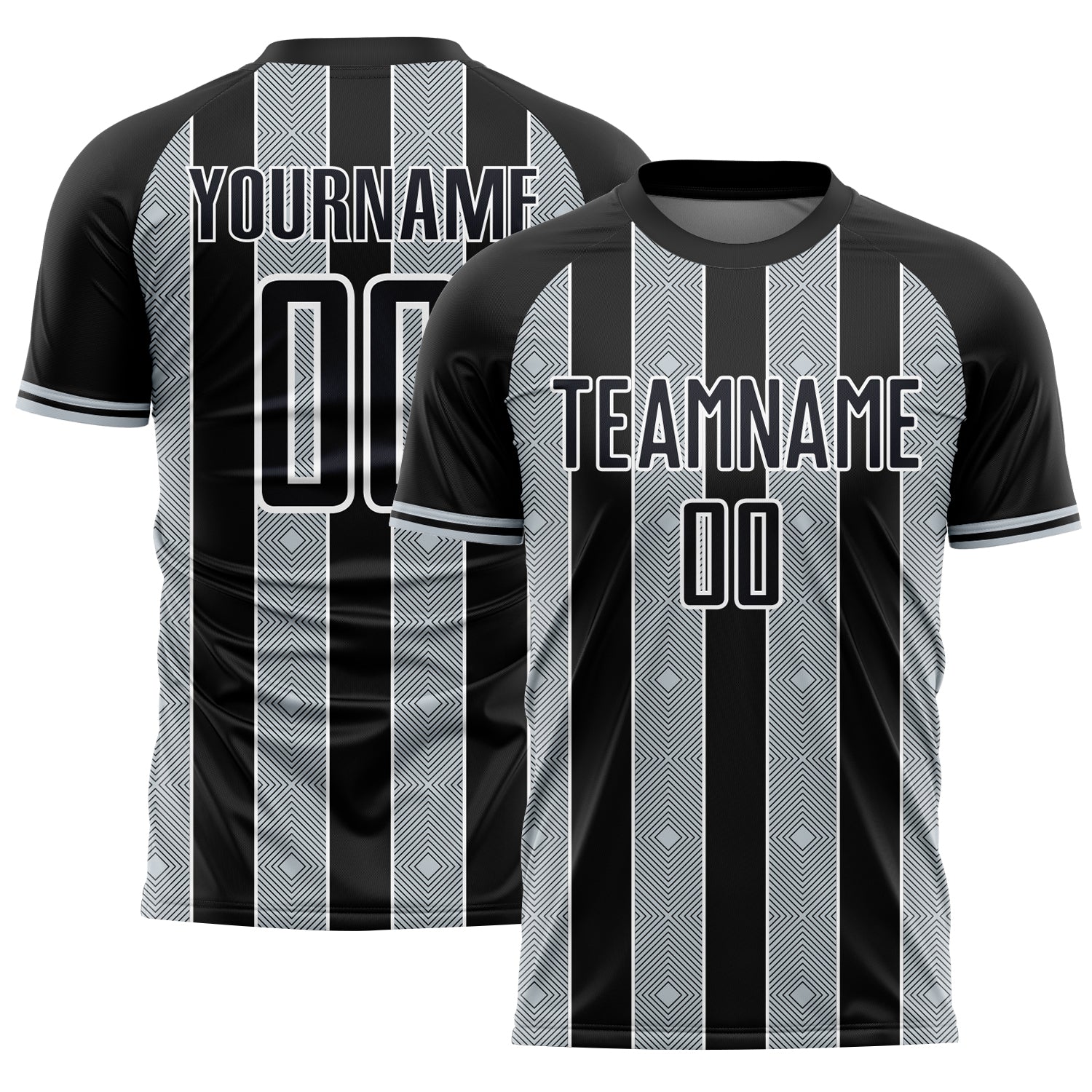 Custom Black Silver-White Pinstripe Line Sports Sublimation Soccer Uniform Jersey - Main View