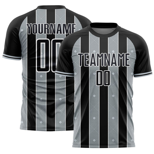 Custom Black Silver-White Pinstripe Line Sports Sublimation Soccer Uniform Jersey - Main View