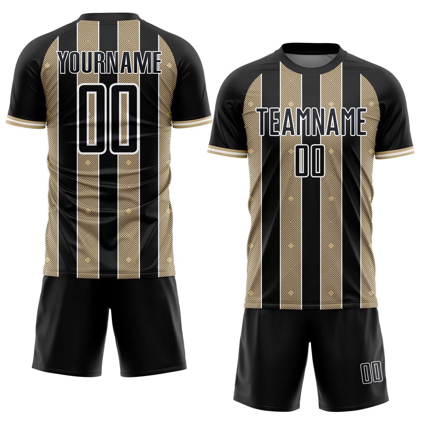 Custom Black Vegas Gold-White Pinstripe Line Sports Sublimation Soccer Uniform Jersey view 2