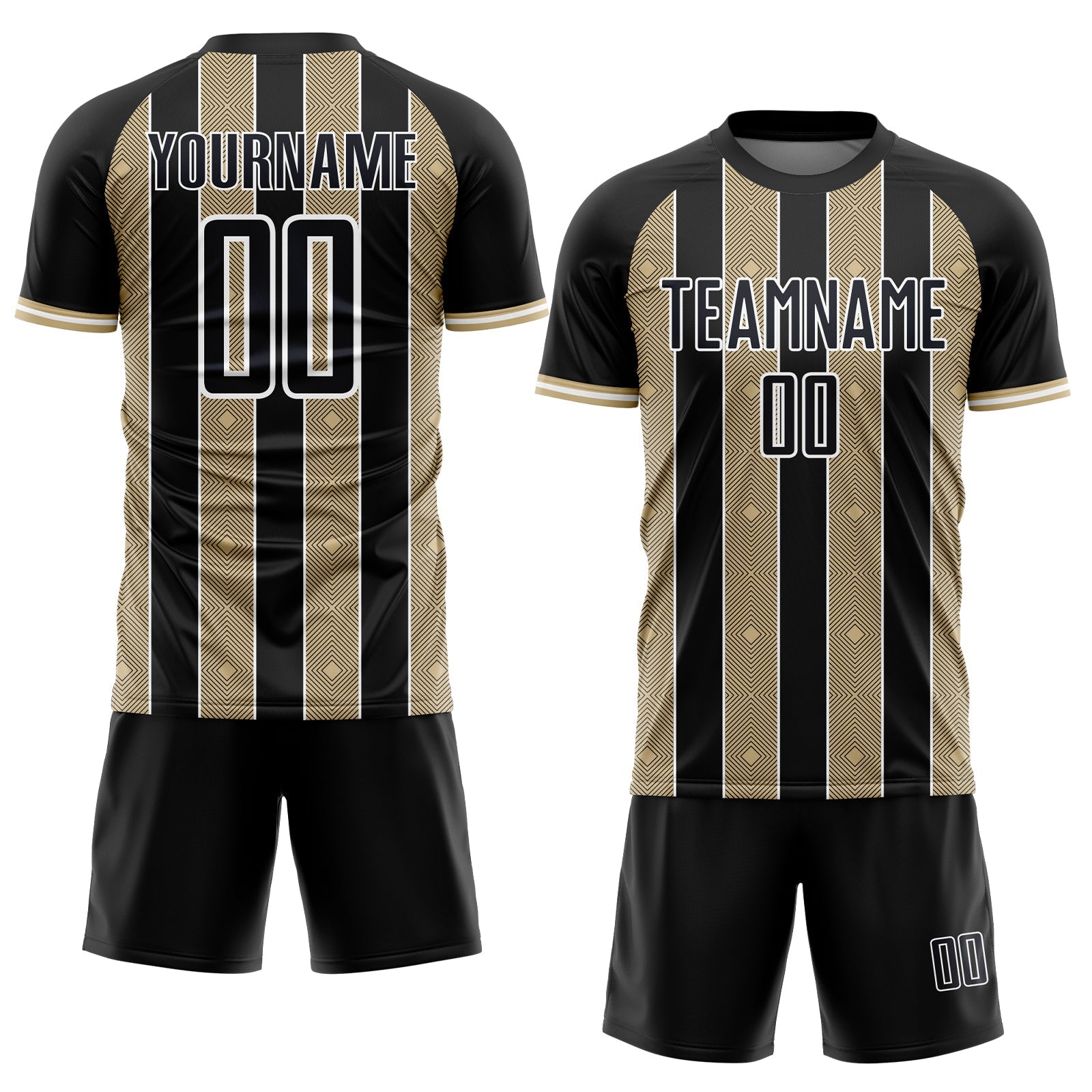 Custom Black Vegas Gold-White Pinstripe Line Sports Sublimation Soccer Uniform Jersey view 2
