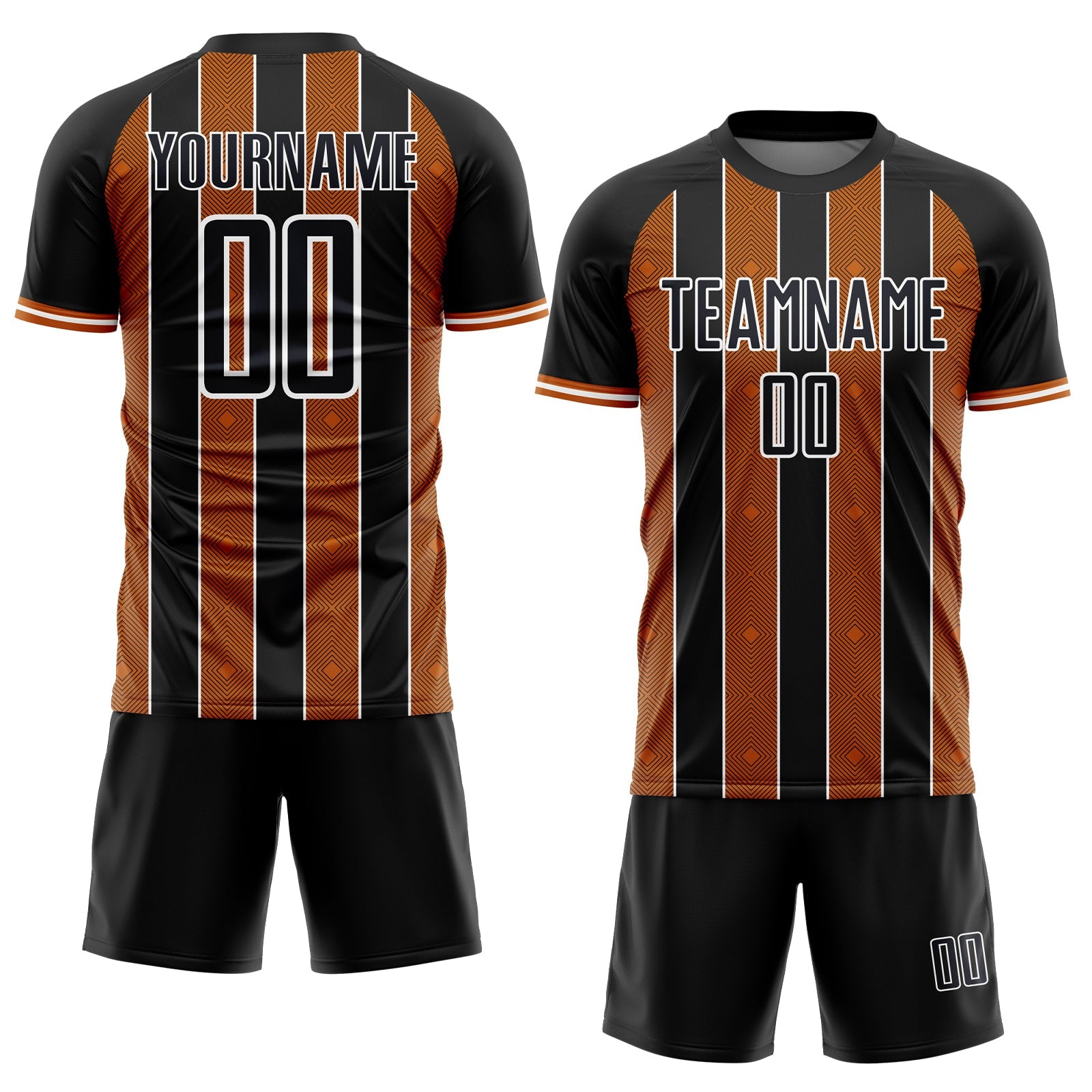 Custom Black Texas Orange-White Pinstripe Line Sports Sublimation Soccer Uniform Jersey view 2