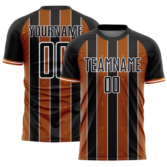 Custom Black Texas Orange-White Pinstripe Line Sports Sublimation Soccer Uniform Jersey - Main View