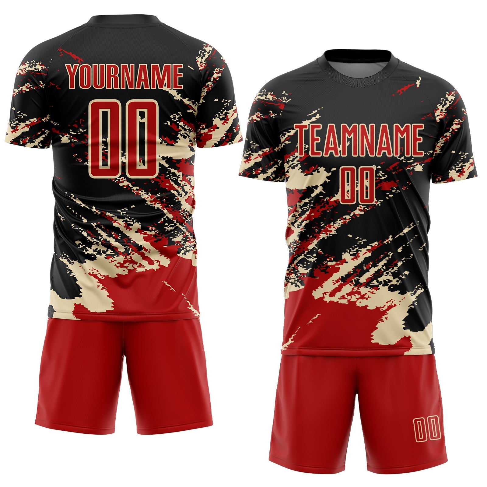 Custom Black Red-Cream Abstract Fragment Art Splash Sports Sublimation Soccer Uniform Jersey view 2