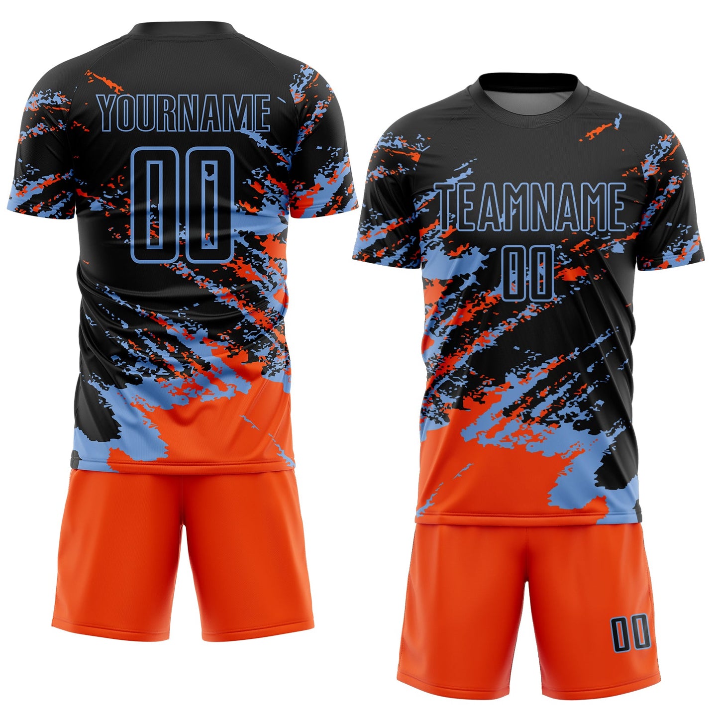 Custom Black Orange-Powder Blue Abstract Fragment Art Splash Sports Sublimation Soccer Uniform Jersey view 2