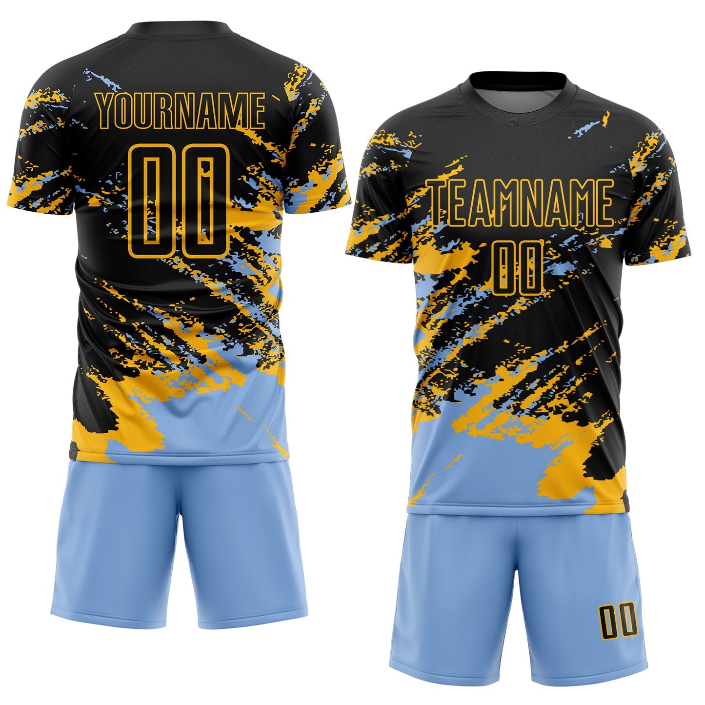 Custom Black Light Blue-Gold Abstract Fragment Art Splash Sports Sublimation Soccer Uniform Jersey view 2