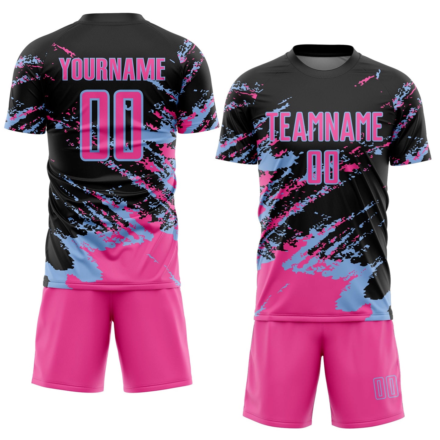 Custom Black Pink-Light Blue Abstract Fragment Art Splash Sports Sublimation Soccer Uniform Jersey view 2