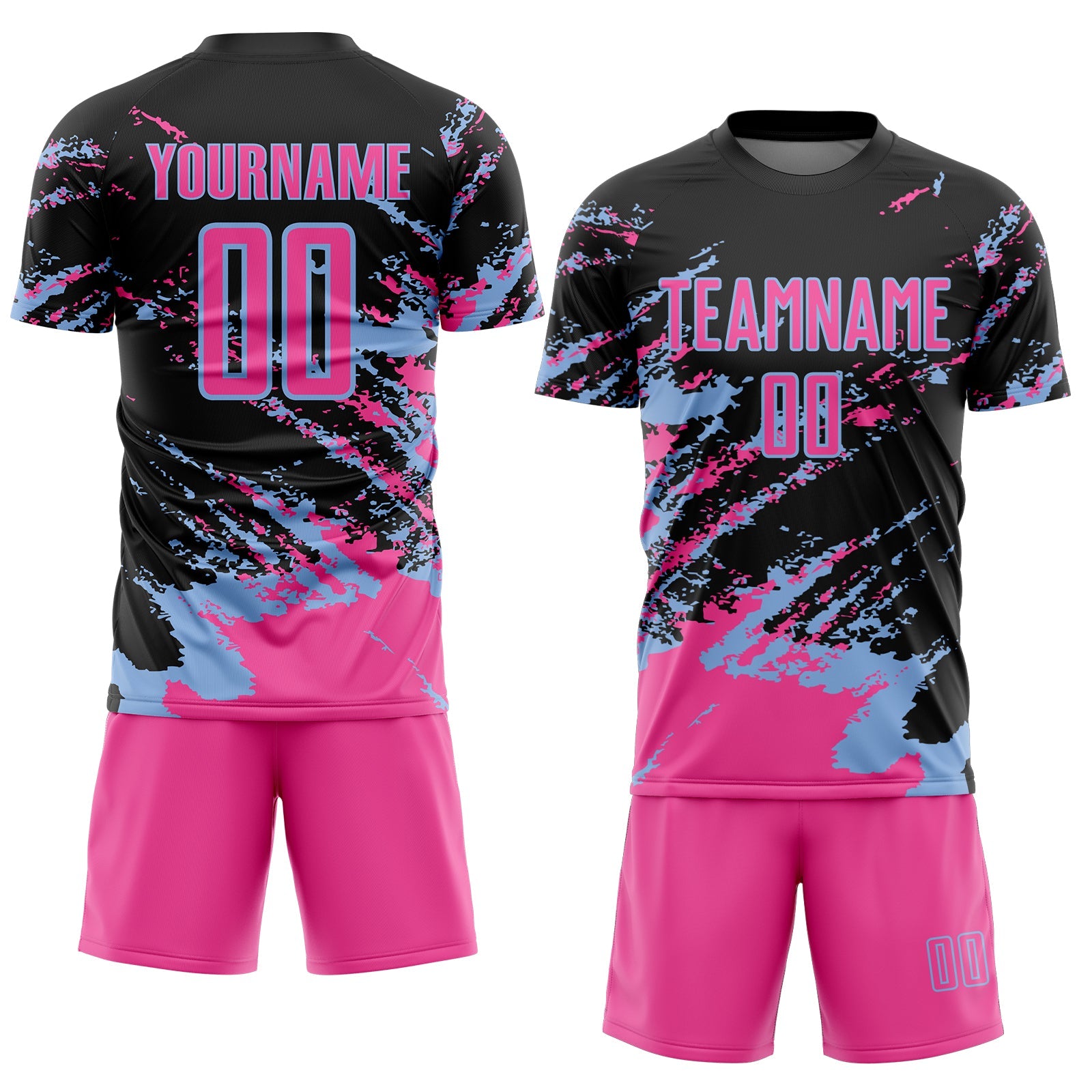 Custom Black Pink-Light Blue Abstract Fragment Art Splash Sports Sublimation Soccer Uniform Jersey view 2
