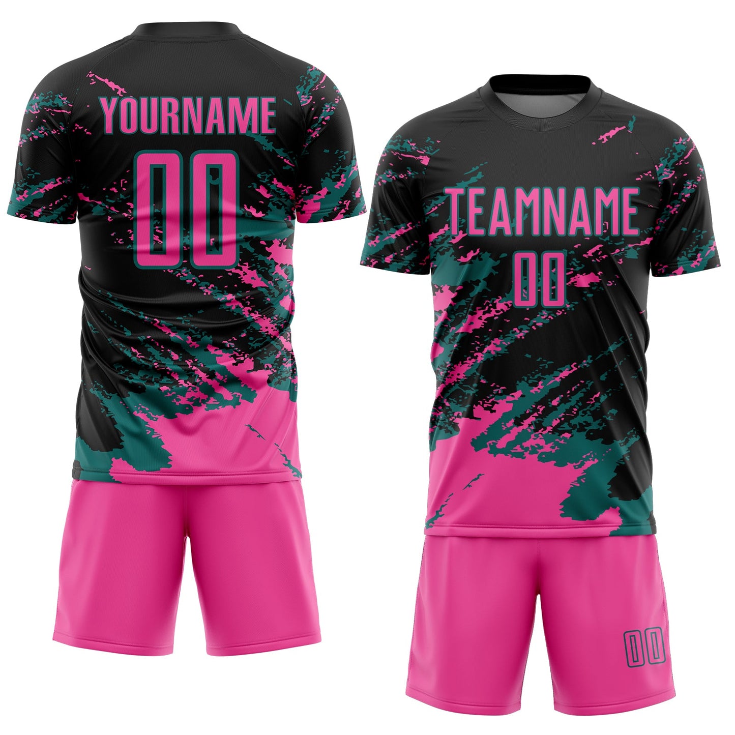Custom Black Pink-Teal Abstract Fragment Art Splash Sports Sublimation Soccer Uniform Jersey view 2