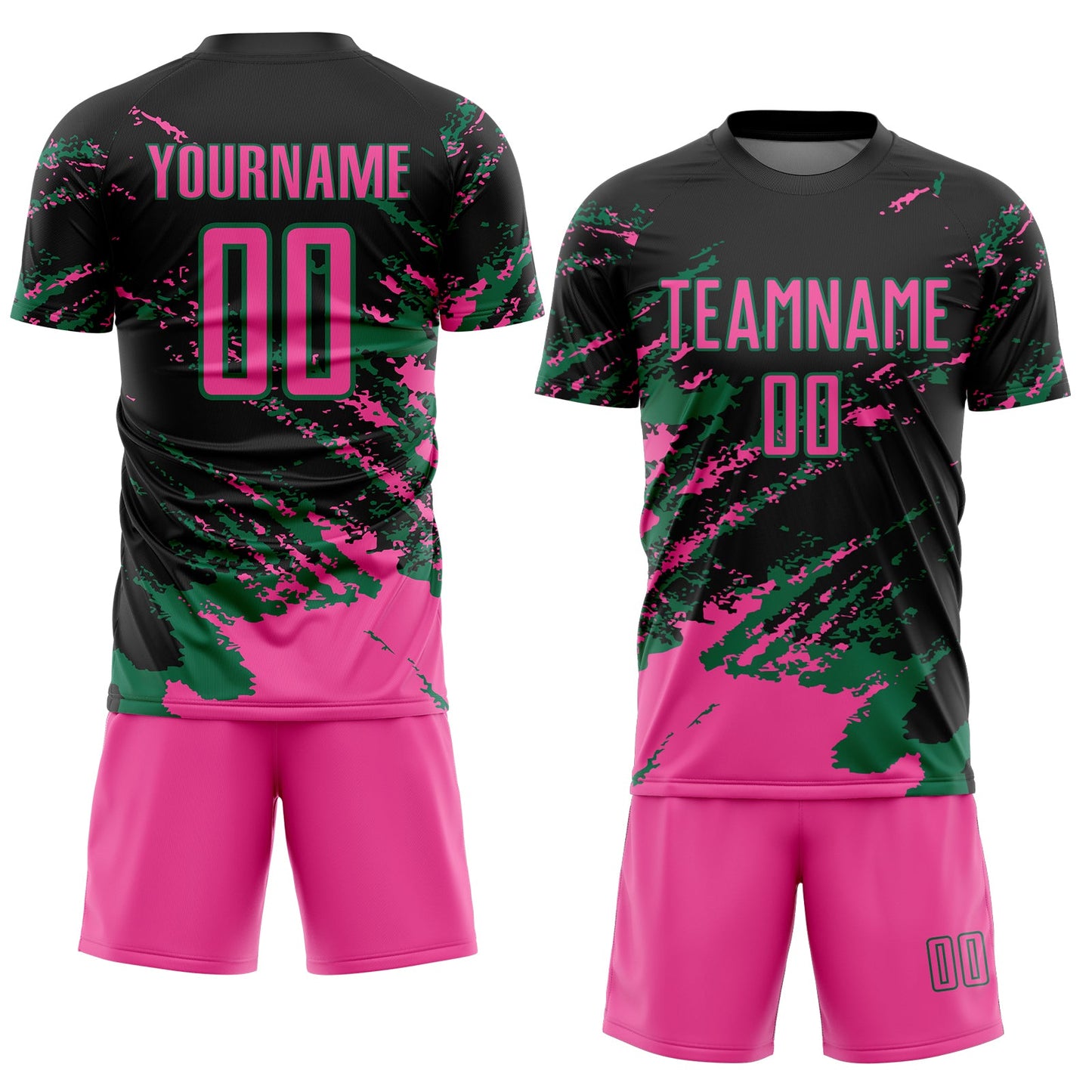 Custom Black Pink-Kelly Green Abstract Fragment Art Splash Sports Sublimation Soccer Uniform Jersey view 2