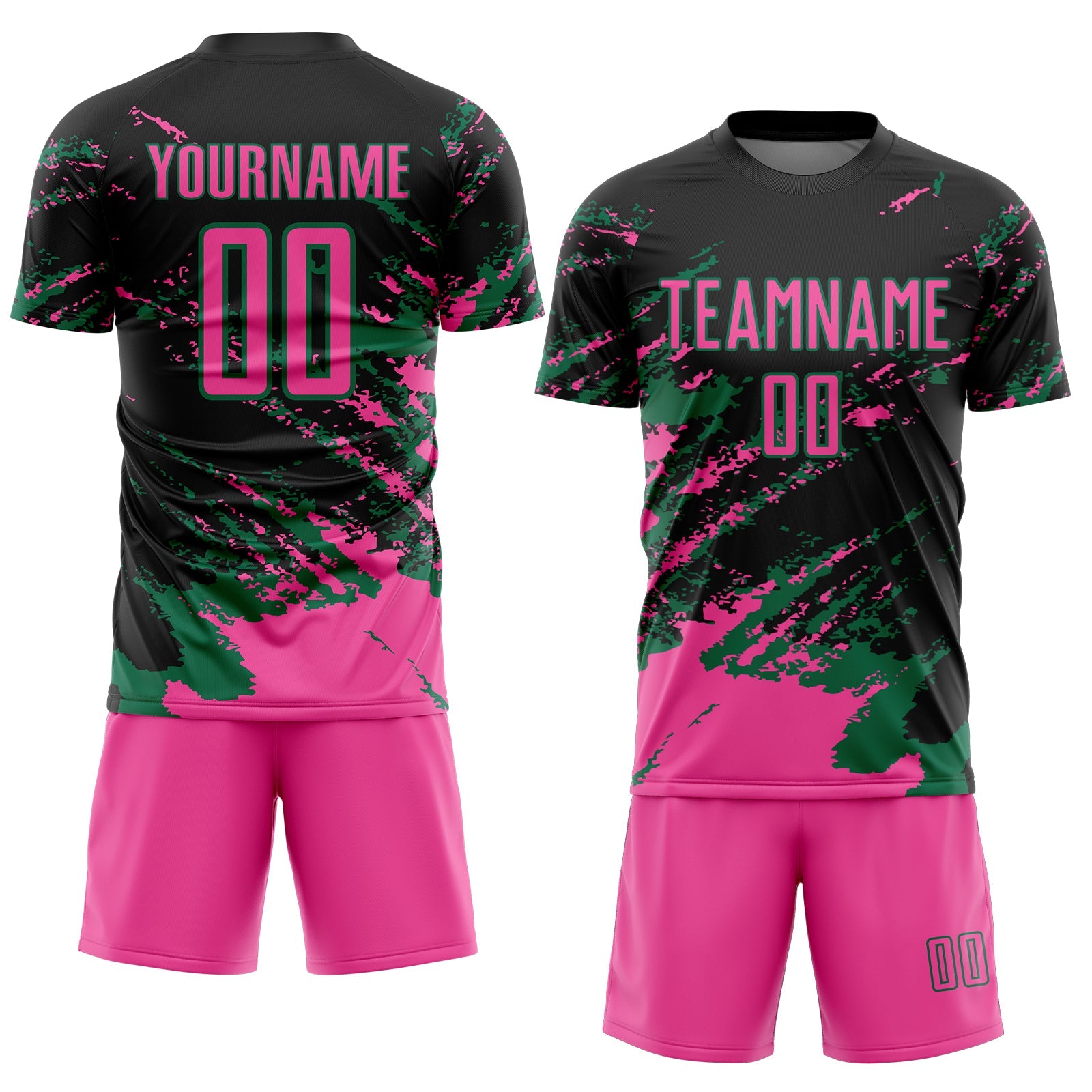 Custom Black Pink-Kelly Green Abstract Fragment Art Splash Sports Sublimation Soccer Uniform Jersey view 2