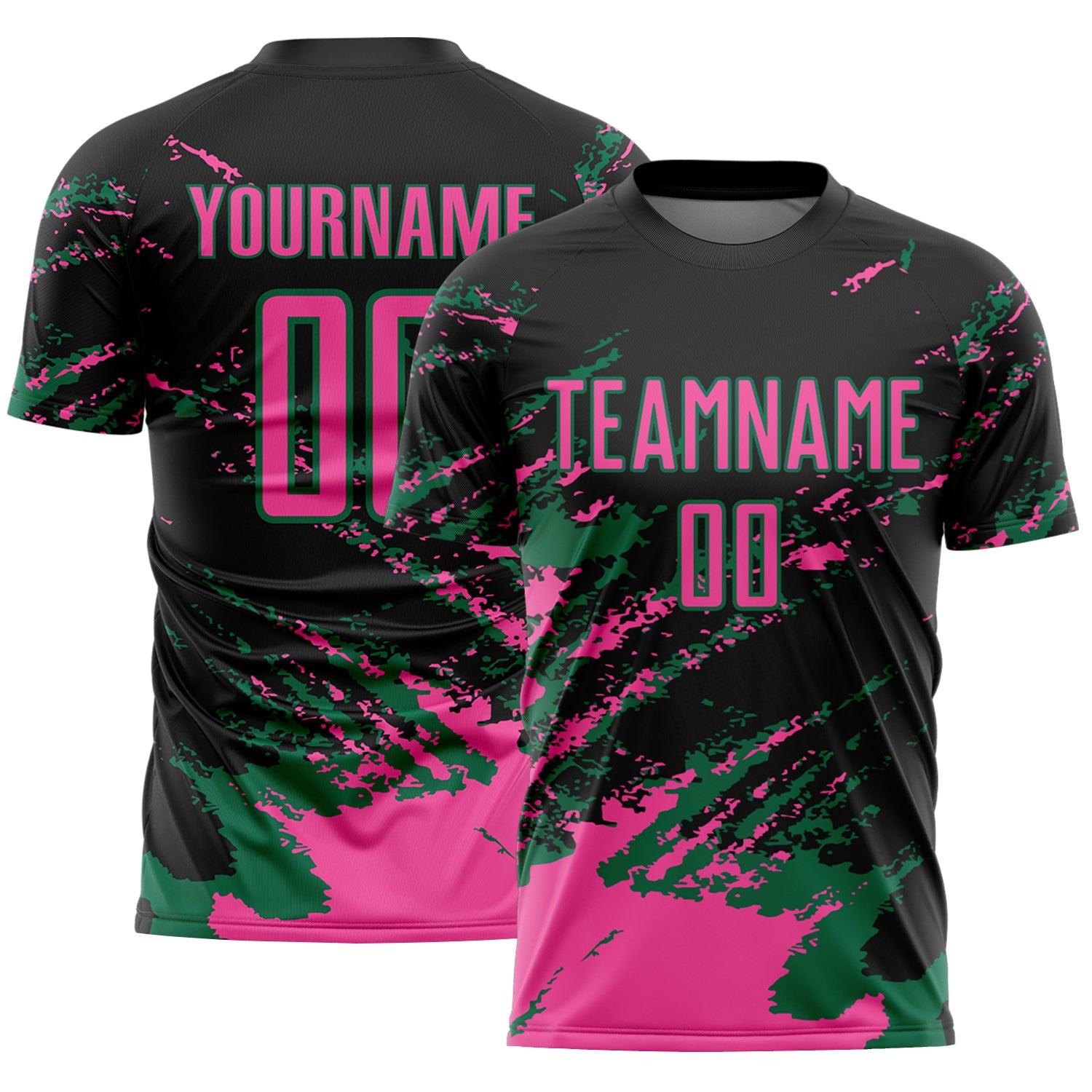 Custom Black Pink-Kelly Green Abstract Fragment Art Splash Sports Sublimation Soccer Uniform Jersey - Main View