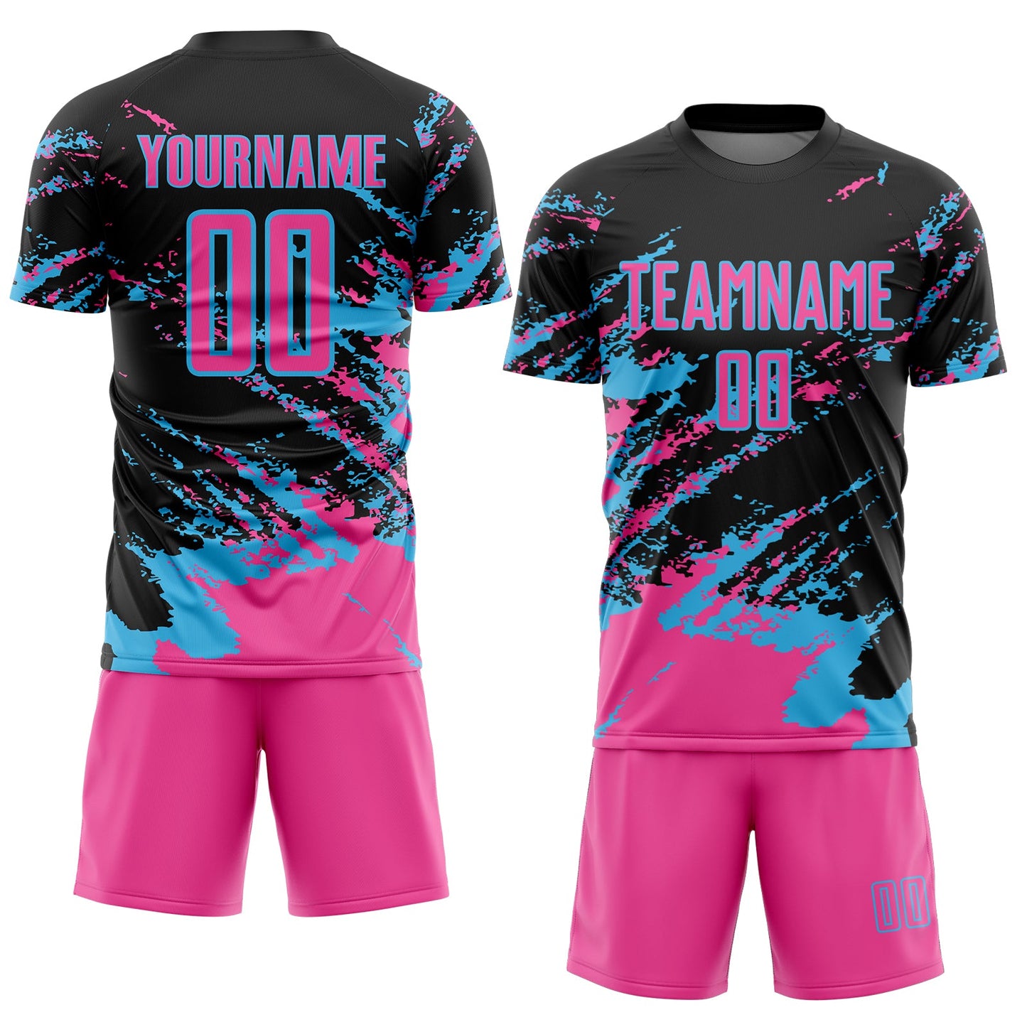 Custom Black Pink-Sky Blue Abstract Fragment Art Splash Sports Sublimation Soccer Uniform Jersey view 2