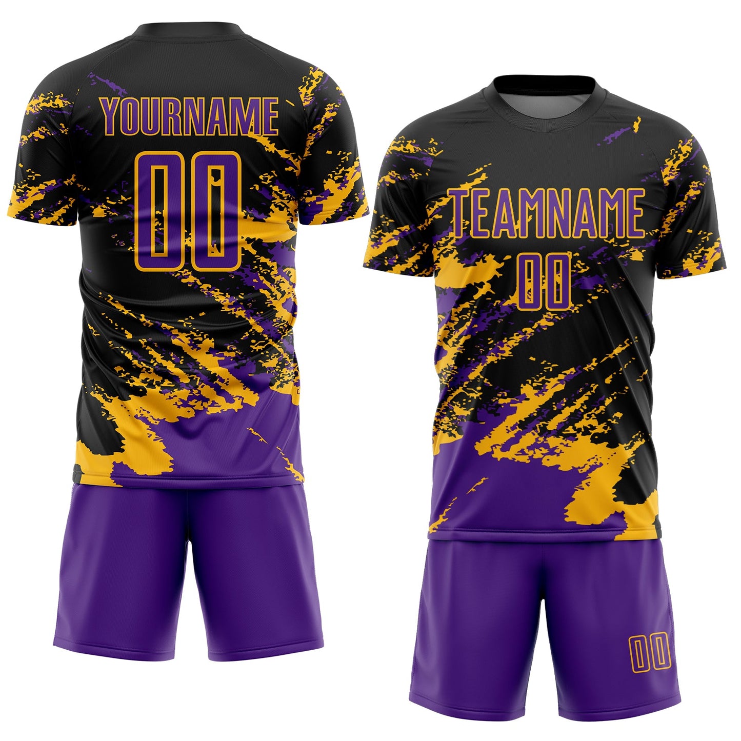 Custom Black Purple-Gold Abstract Fragment Art Splash Sports Sublimation Soccer Uniform Jersey view 2