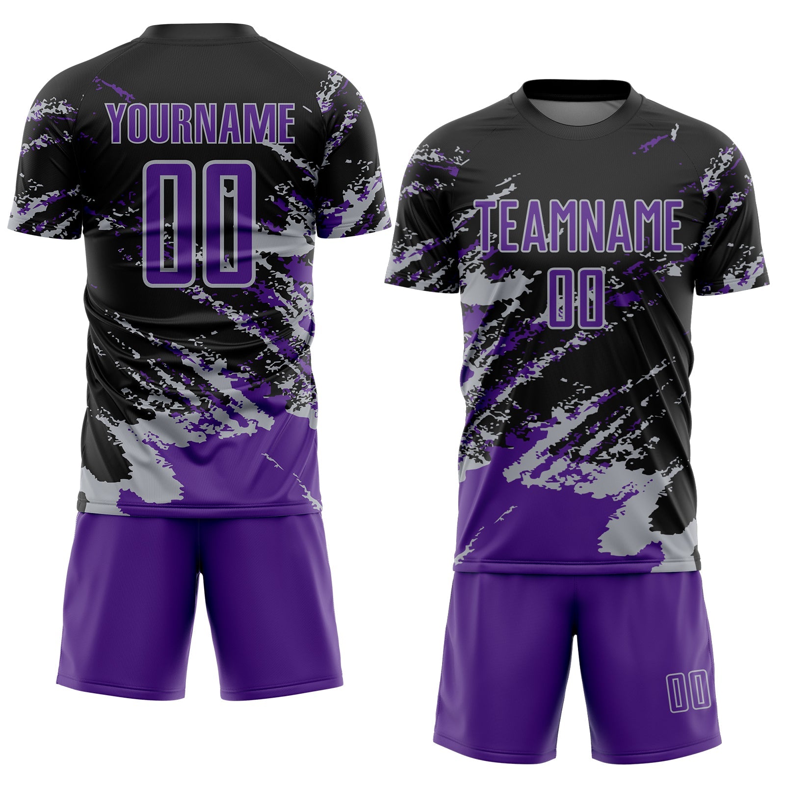 Custom Black Purple-Gray Abstract Fragment Art Splash Sports Sublimation Soccer Uniform Jersey view 2