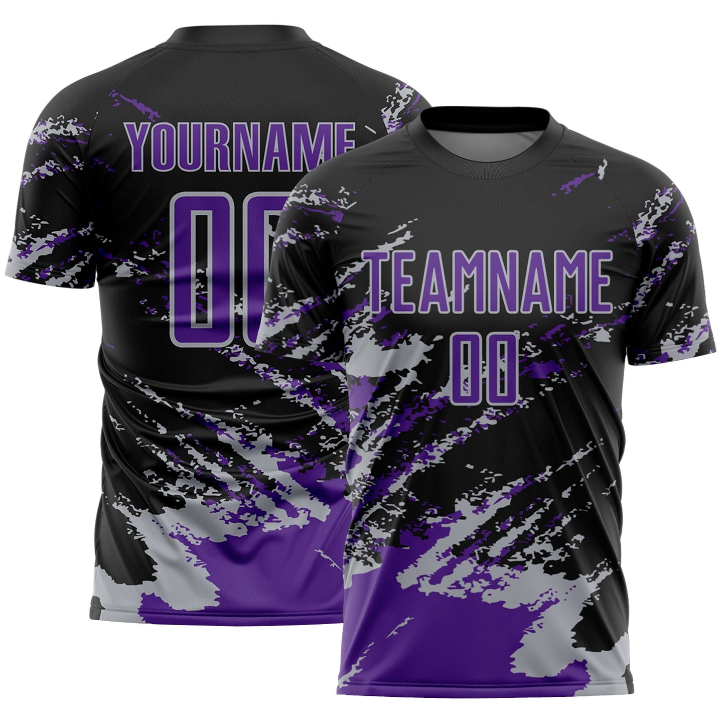 Custom Black Purple-Gray Abstract Fragment Art Splash Sports Sublimation Soccer Uniform Jersey - Main View
