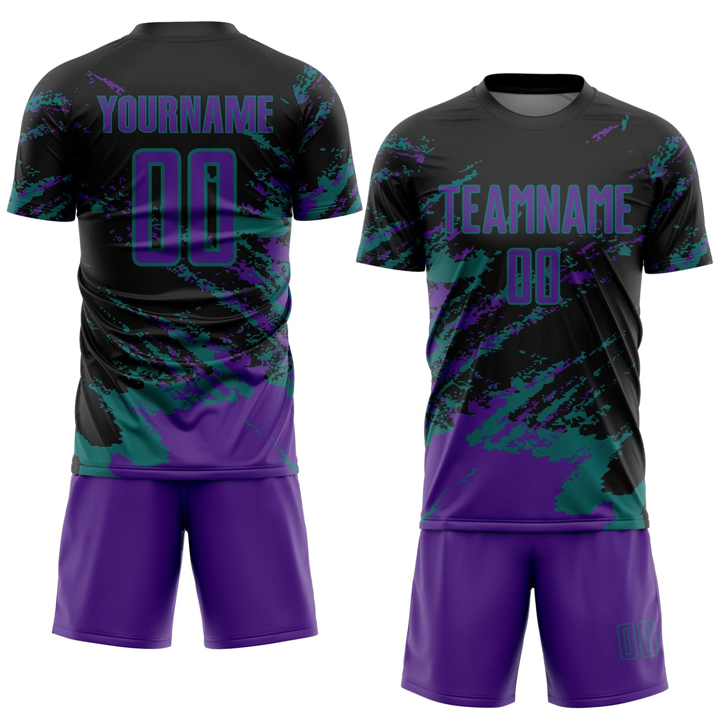 Custom Black Purple-Teal Abstract Fragment Art Splash Sports Sublimation Soccer Uniform Jersey view 2