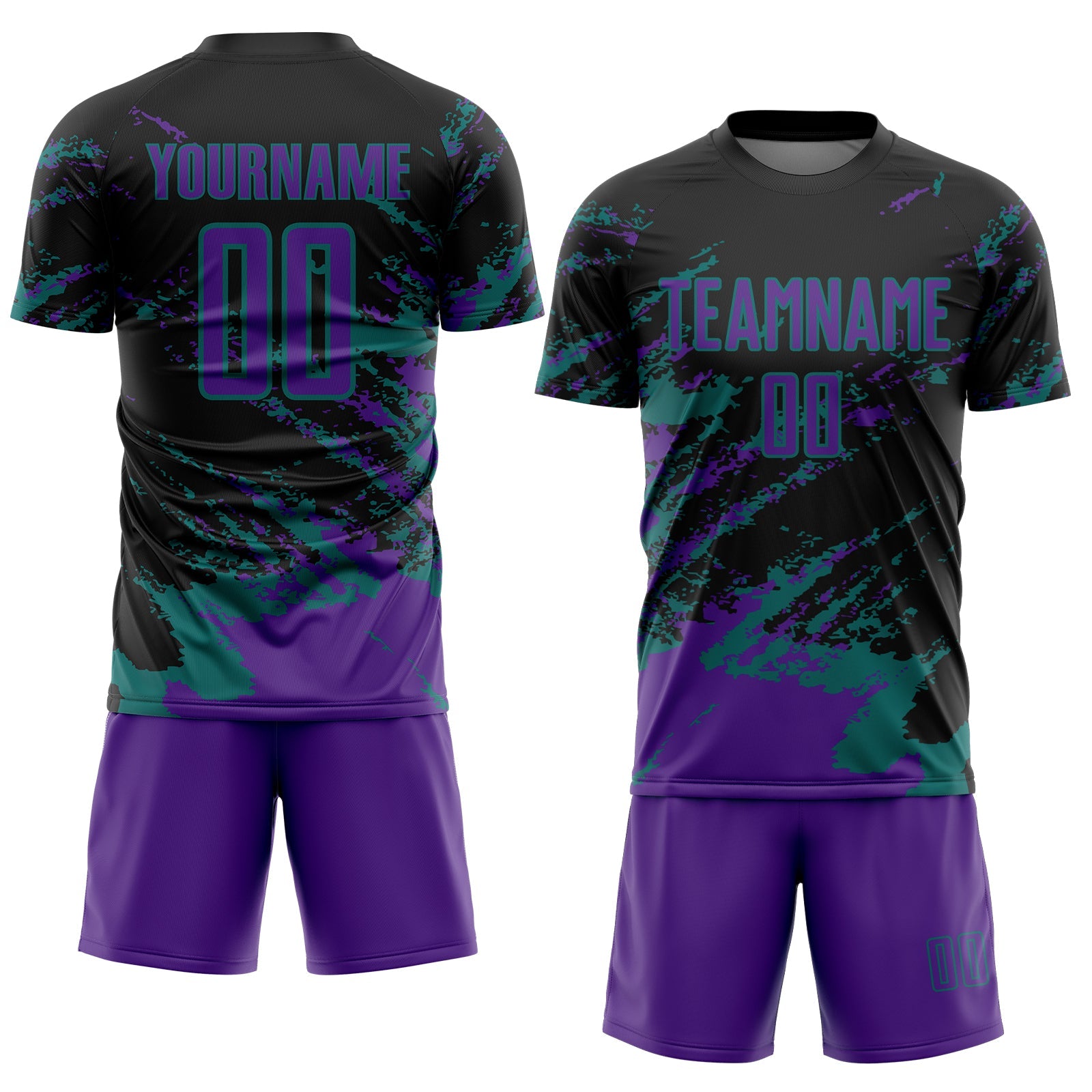 Custom Black Purple-Teal Abstract Fragment Art Splash Sports Sublimation Soccer Uniform Jersey view 2