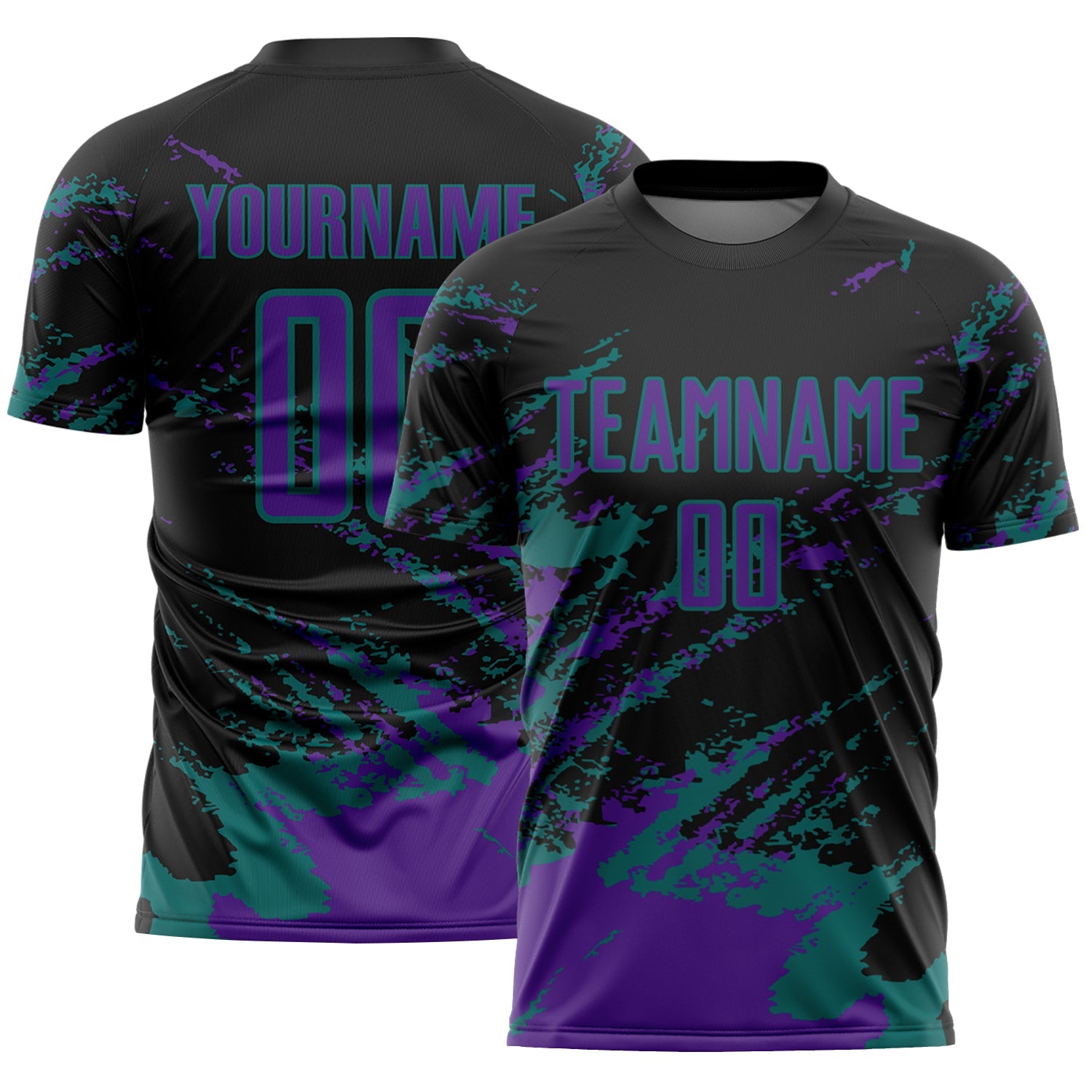 Custom Black Purple-Teal Abstract Fragment Art Splash Sports Sublimation Soccer Uniform Jersey - Main View