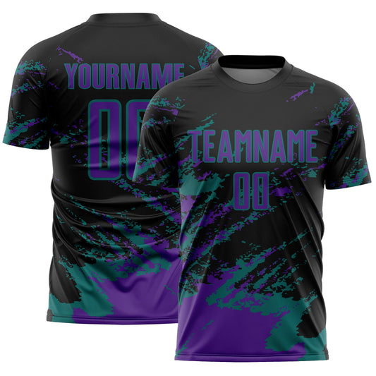 Custom Black Purple-Teal Abstract Fragment Art Splash Sports Sublimation Soccer Uniform Jersey - Main View