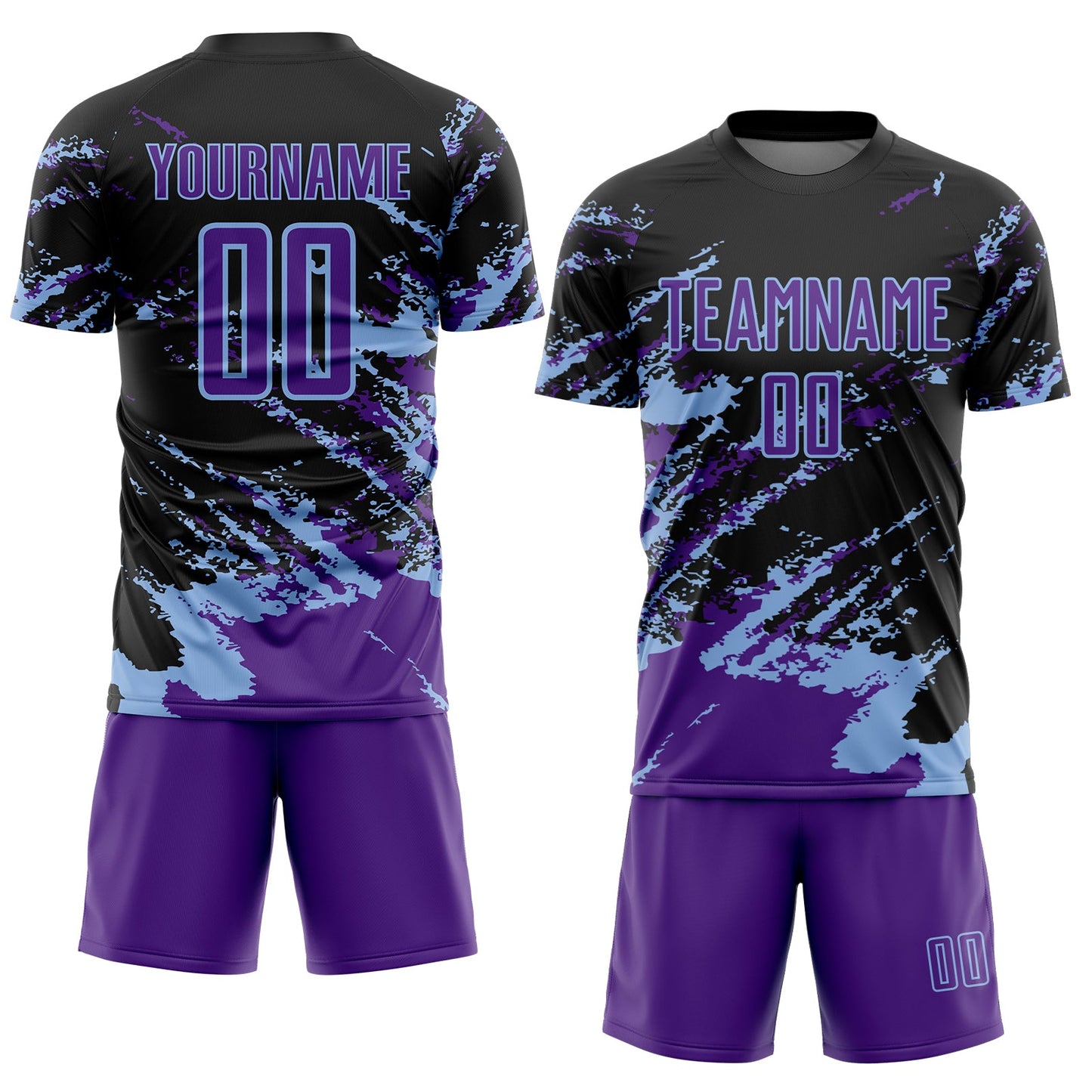 Custom Black Purple-Light Blue Abstract Fragment Art Splash Sports Sublimation Soccer Uniform Jersey view 2