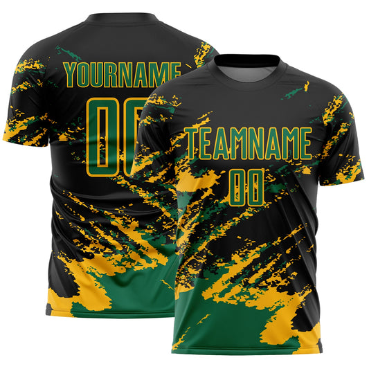 Custom Black Kelly Green-Gold Abstract Fragment Art Splash Sports Sublimation Soccer Uniform Jersey - Main View