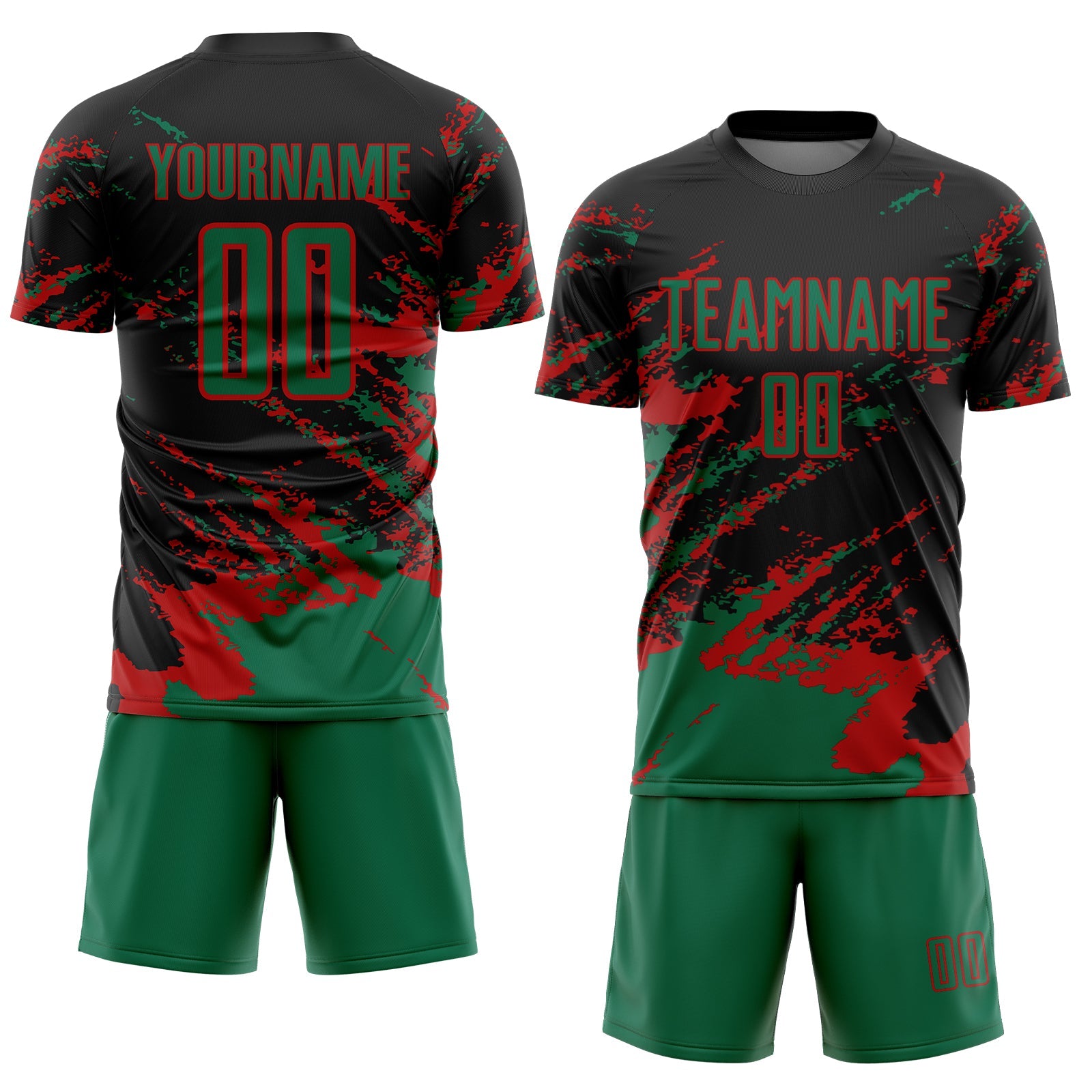 Custom Black Kelly Green-Red Abstract Fragment Art Splash Sports Sublimation Soccer Uniform Jersey view 2