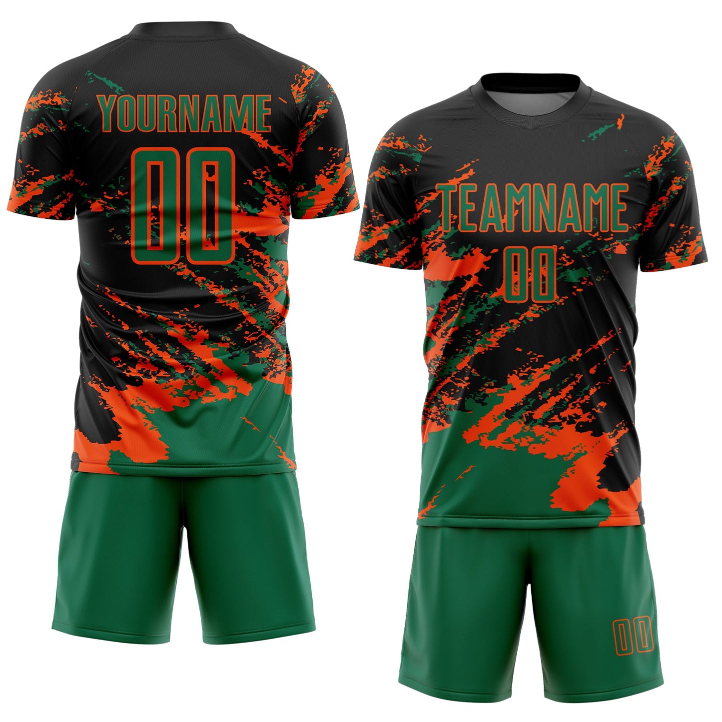 Custom Black Kelly Green-Orange Abstract Fragment Art Splash Sports Sublimation Soccer Uniform Jersey view 2