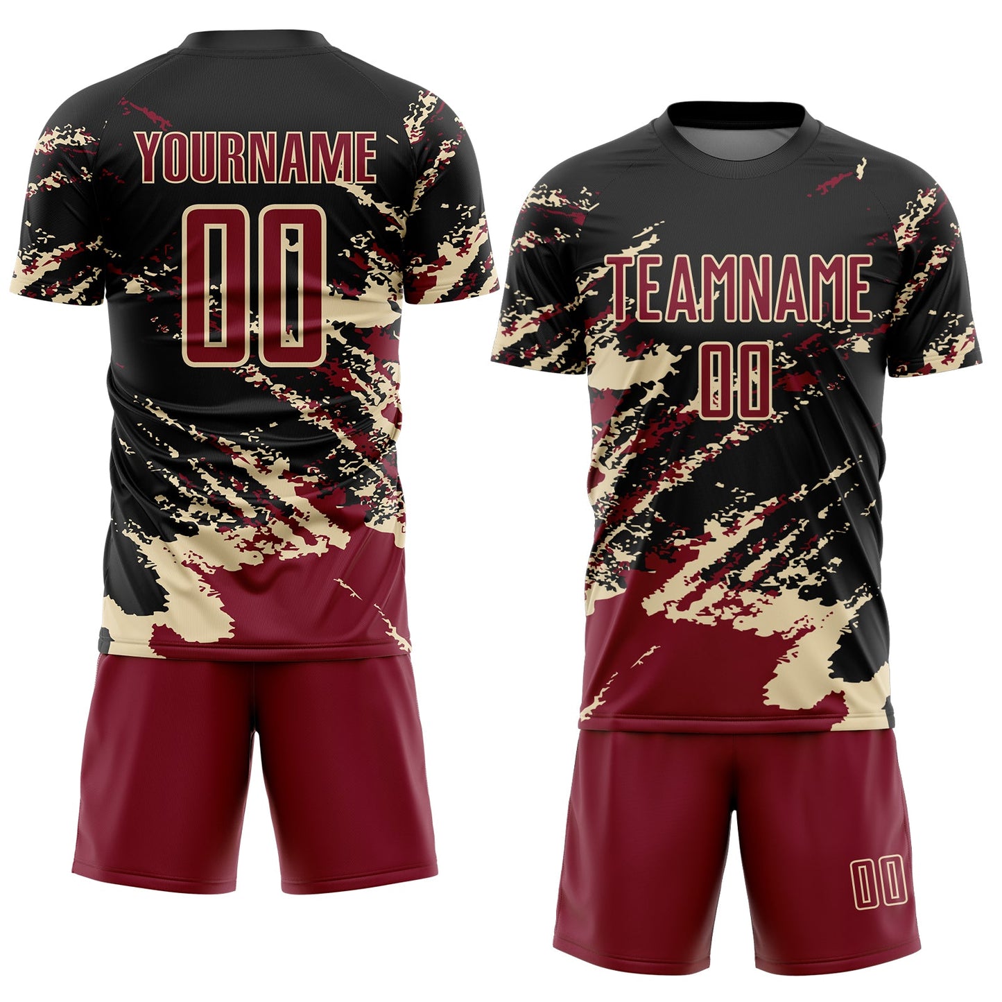 Custom Black Crimson-Cream Abstract Fragment Art Splash Sports Sublimation Soccer Uniform Jersey view 2