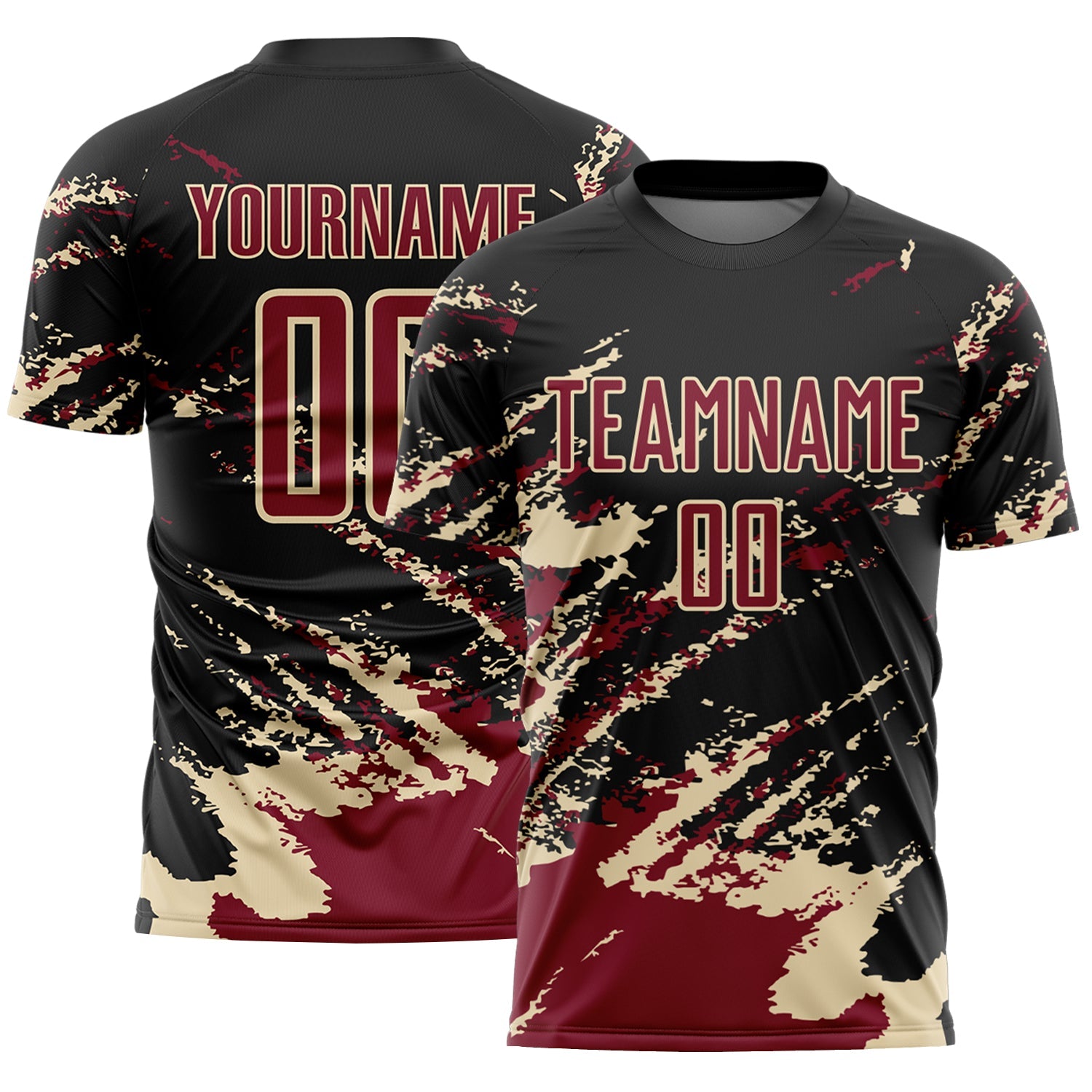 Custom Black Crimson-Cream Abstract Fragment Art Splash Sports Sublimation Soccer Uniform Jersey - Main View