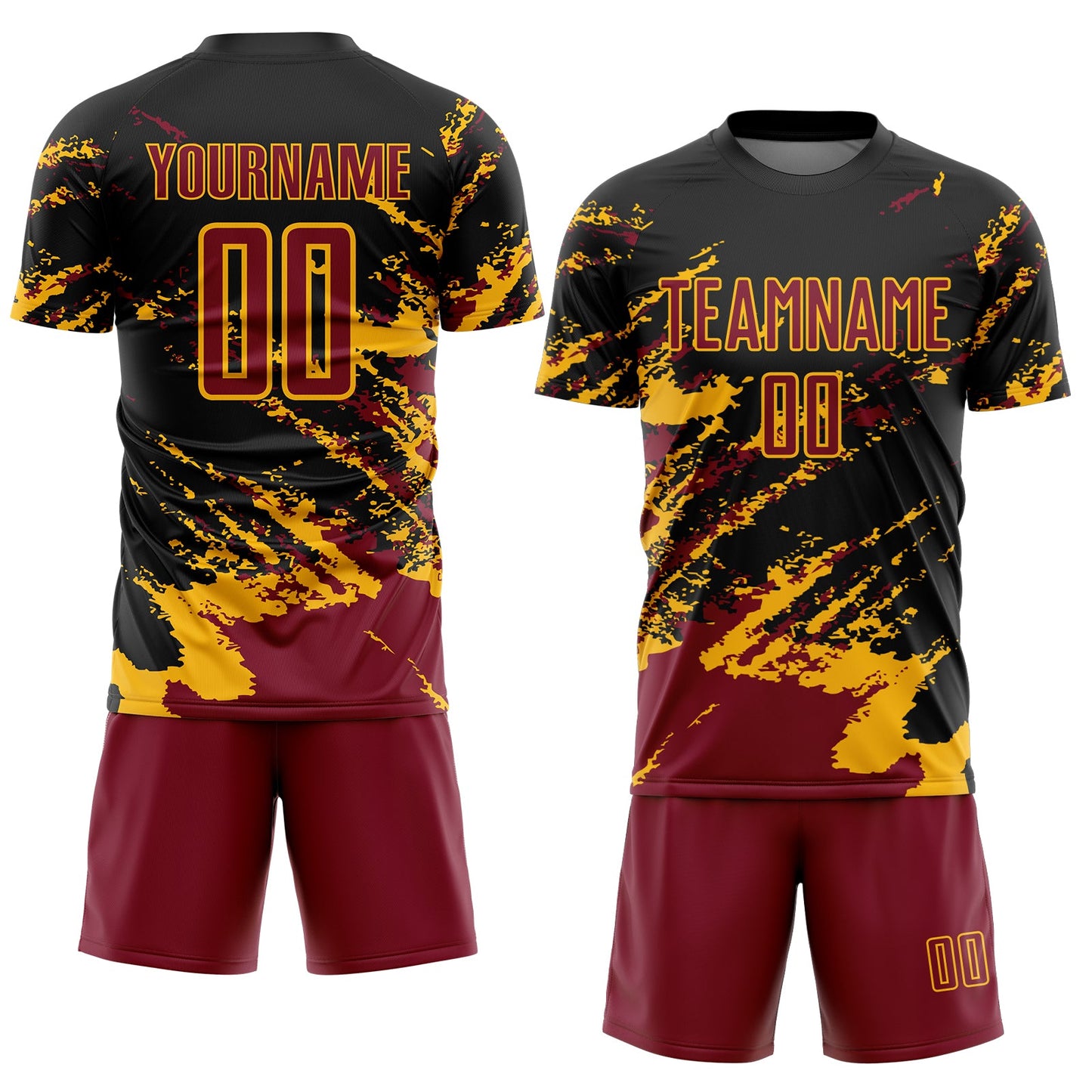 Custom Black Crimson-Gold Abstract Fragment Art Splash Sports Sublimation Soccer Uniform Jersey view 2