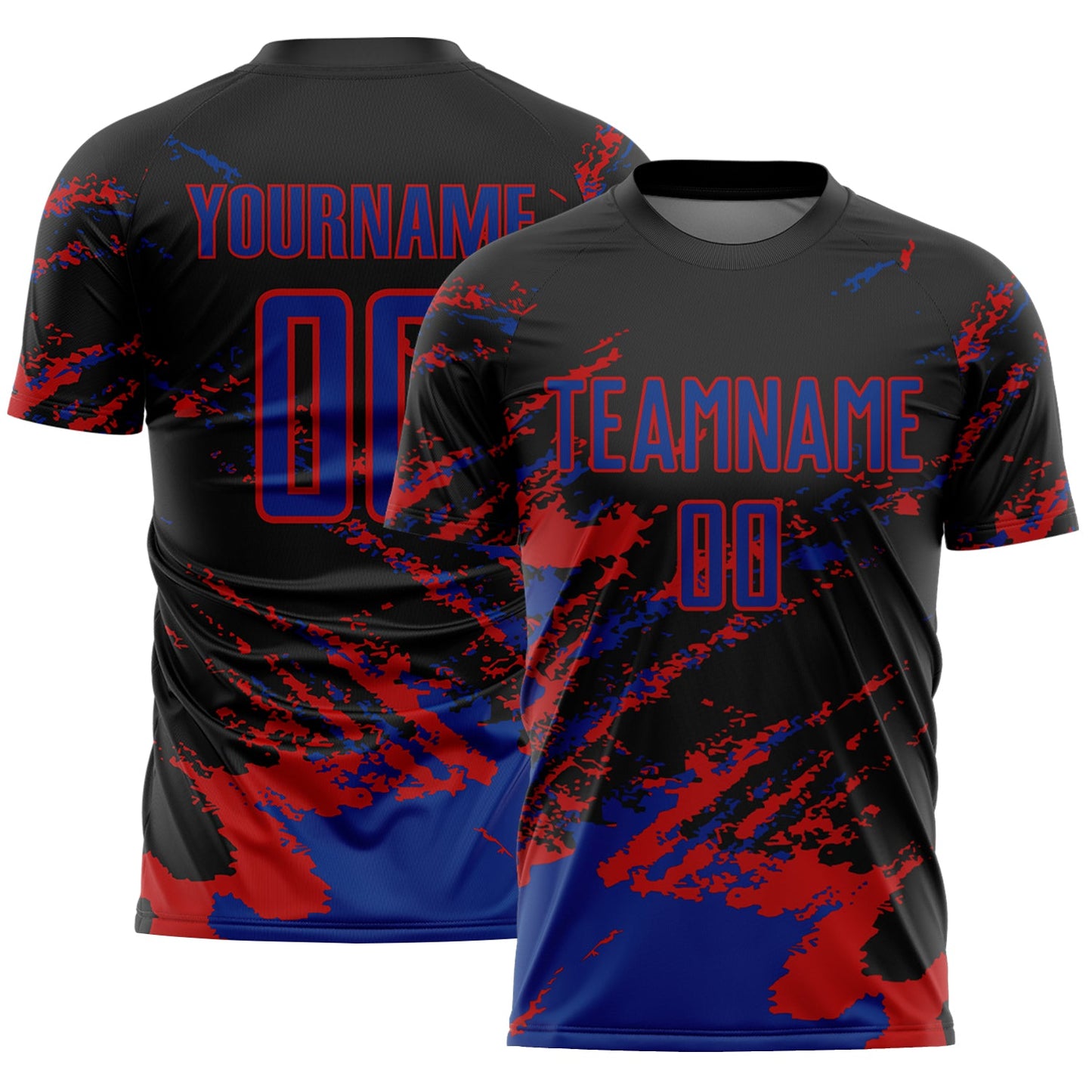 Custom Black Royal-Red Abstract Fragment Art Splash Sports Sublimation Soccer Uniform Jersey - Main View