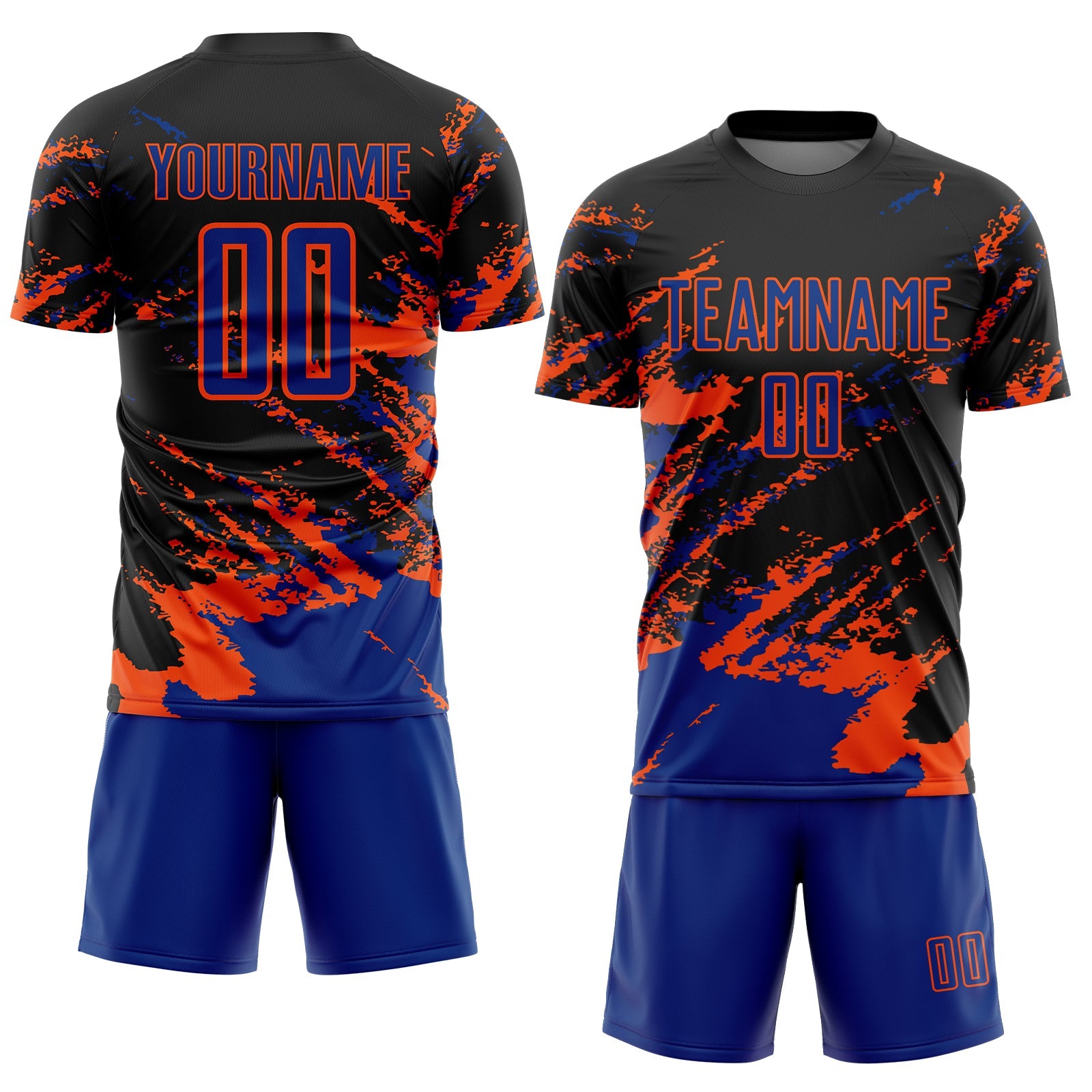 Custom Black Royal-Orange Abstract Fragment Art Splash Sports Sublimation Soccer Uniform Jersey view 2