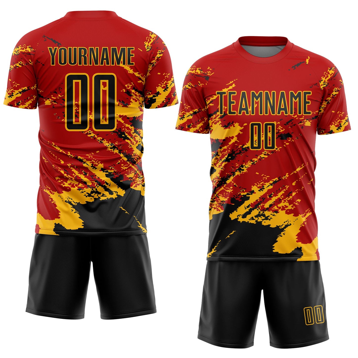 Custom Red Black-Gold Abstract Fragment Art Splash Sports Sublimation Soccer Uniform Jersey view 2