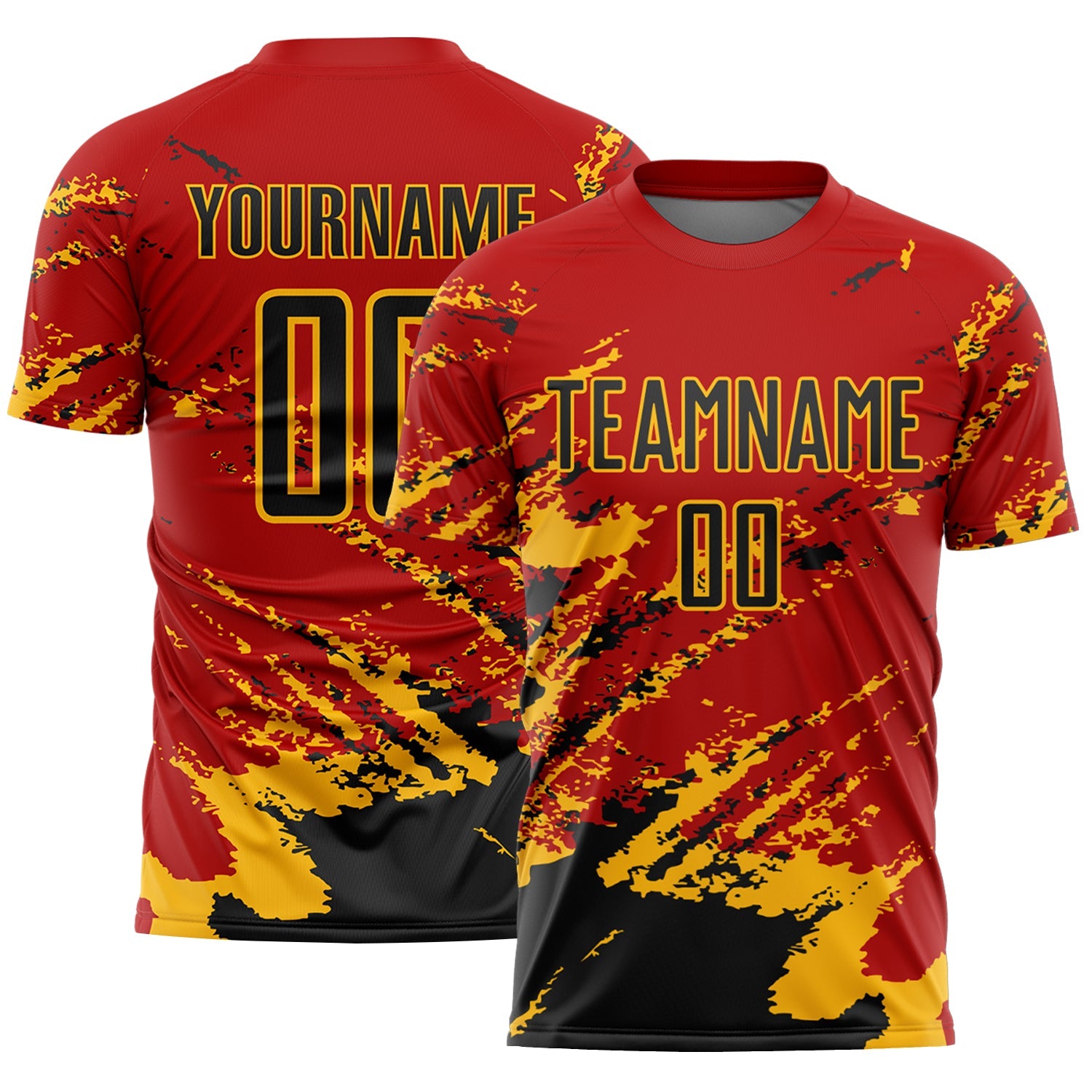 Custom Red Black-Gold Abstract Fragment Art Splash Sports Sublimation Soccer Uniform Jersey - Main View