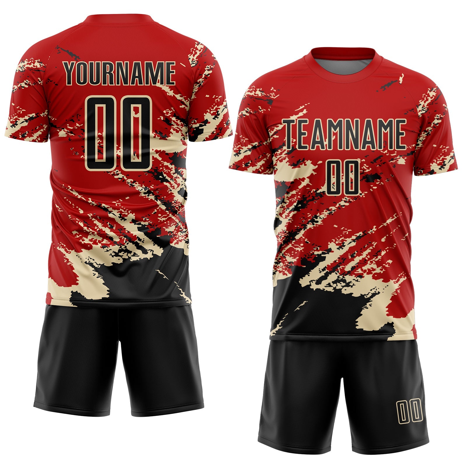 Custom Red Black-Cream Abstract Fragment Art Splash Sports Sublimation Soccer Uniform Jersey view 2