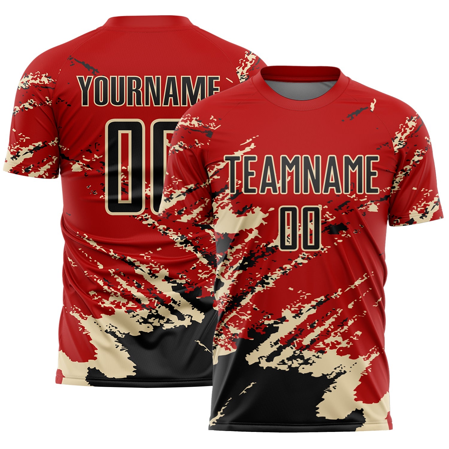 Custom Red Black-Cream Abstract Fragment Art Splash Sports Sublimation Soccer Uniform Jersey - Main View