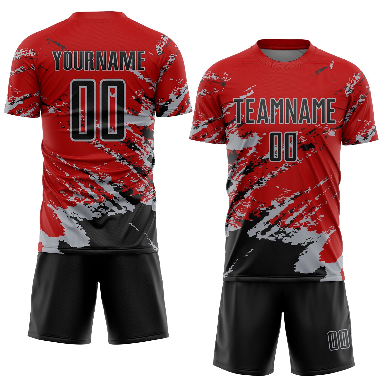 Custom Red Black-Gray Abstract Fragment Art Splash Sports Sublimation Soccer Uniform Jersey view 2