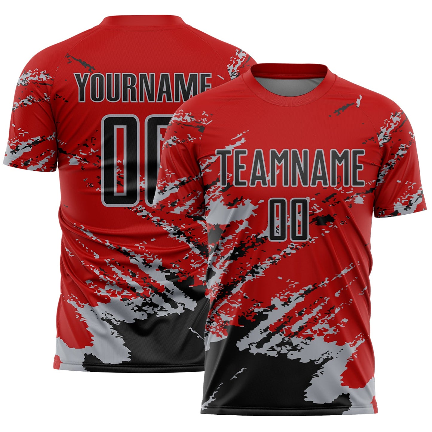Custom Red Black-Gray Abstract Fragment Art Splash Sports Sublimation Soccer Uniform Jersey - Main View
