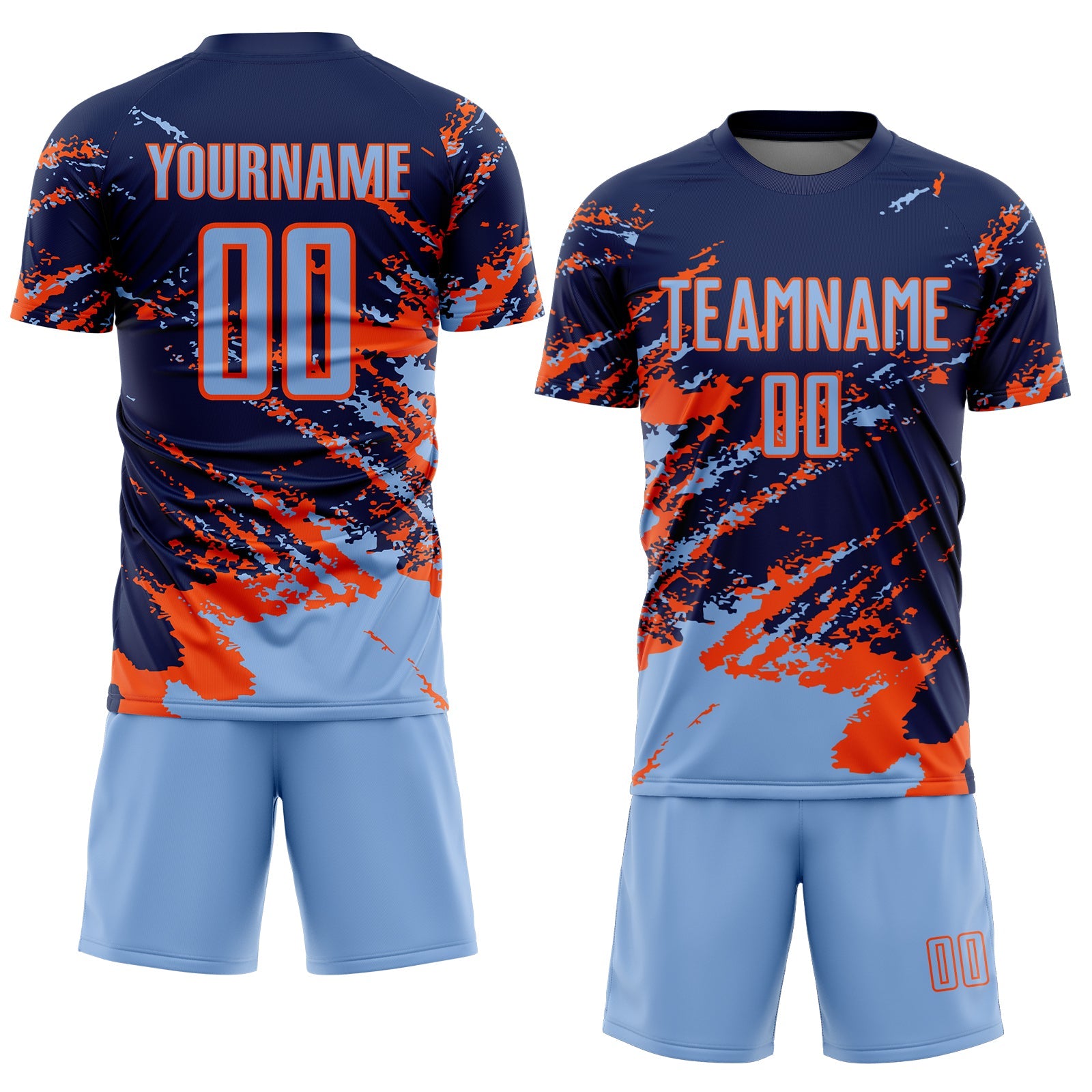 Custom Navy Light Blue-Orange Abstract Fragment Art Splash Sports Sublimation Soccer Uniform Jersey view 2