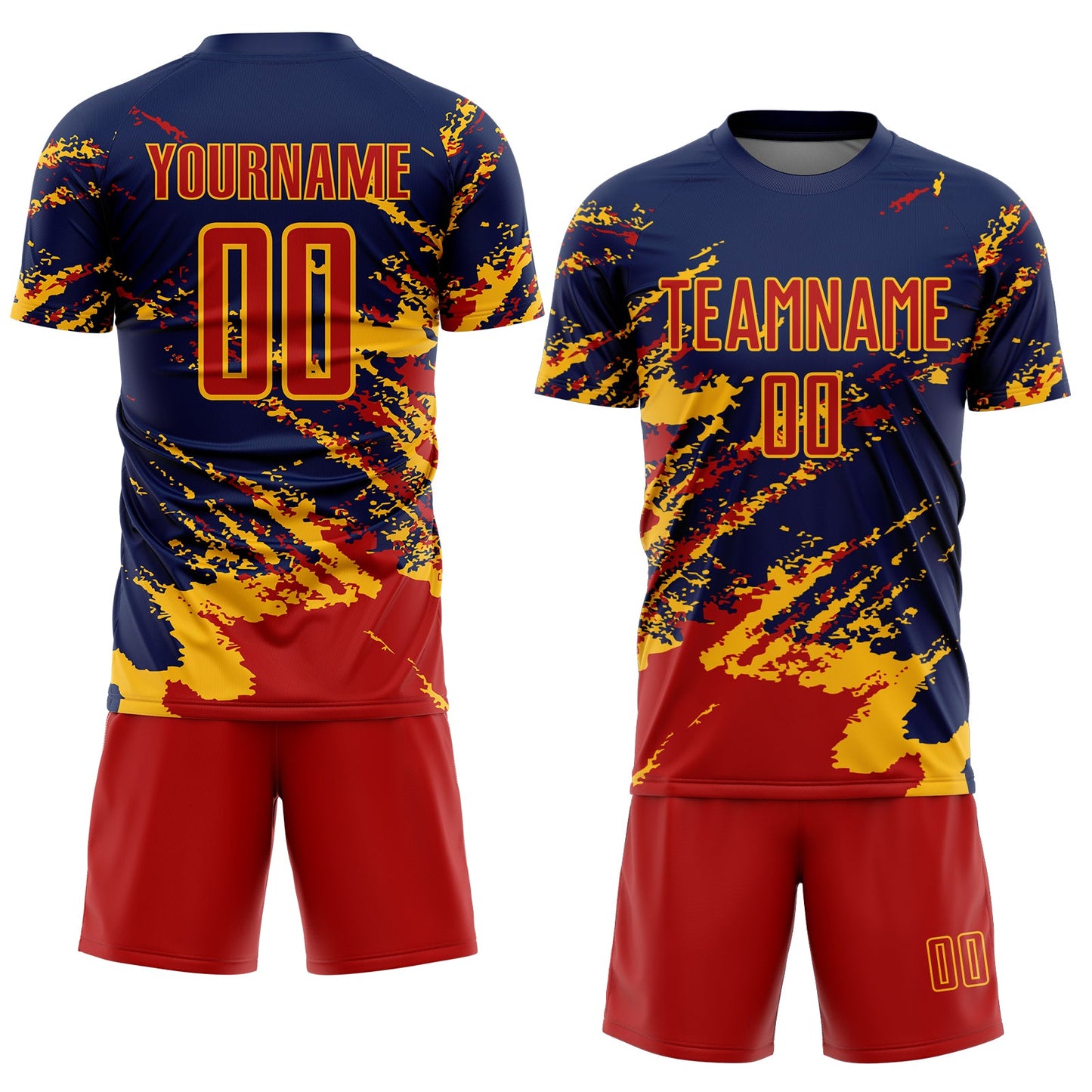 Custom Navy Red-Gold Abstract Fragment Art Splash Sports Sublimation Soccer Uniform Jersey view 2