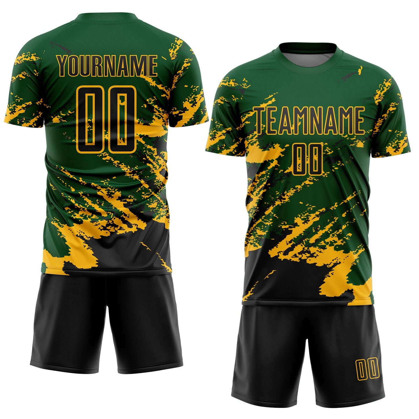 Custom Green Black-Gold Abstract Fragment Art Splash Sports Sublimation Soccer Uniform Jersey view 2