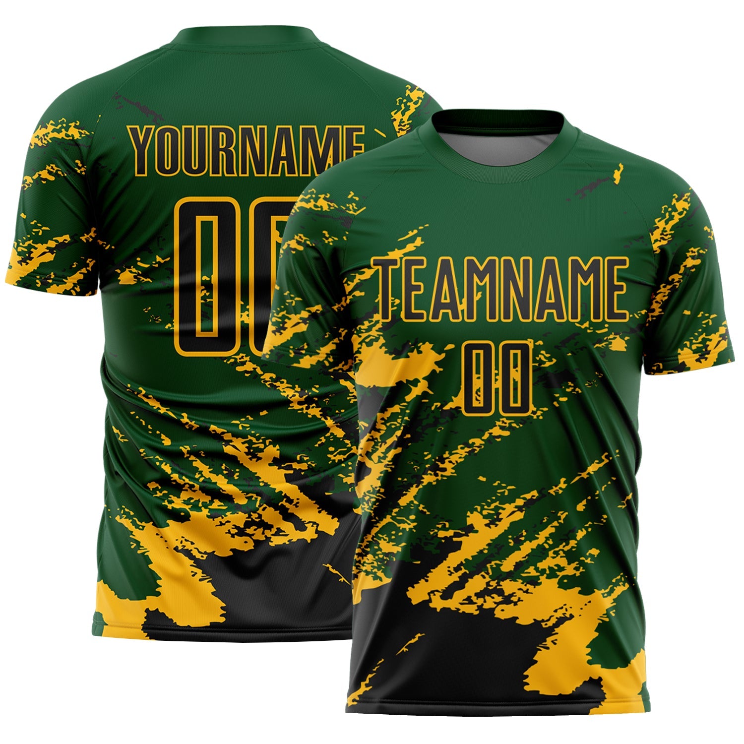Custom Green Black-Gold Abstract Fragment Art Splash Sports Sublimation Soccer Uniform Jersey - Main View